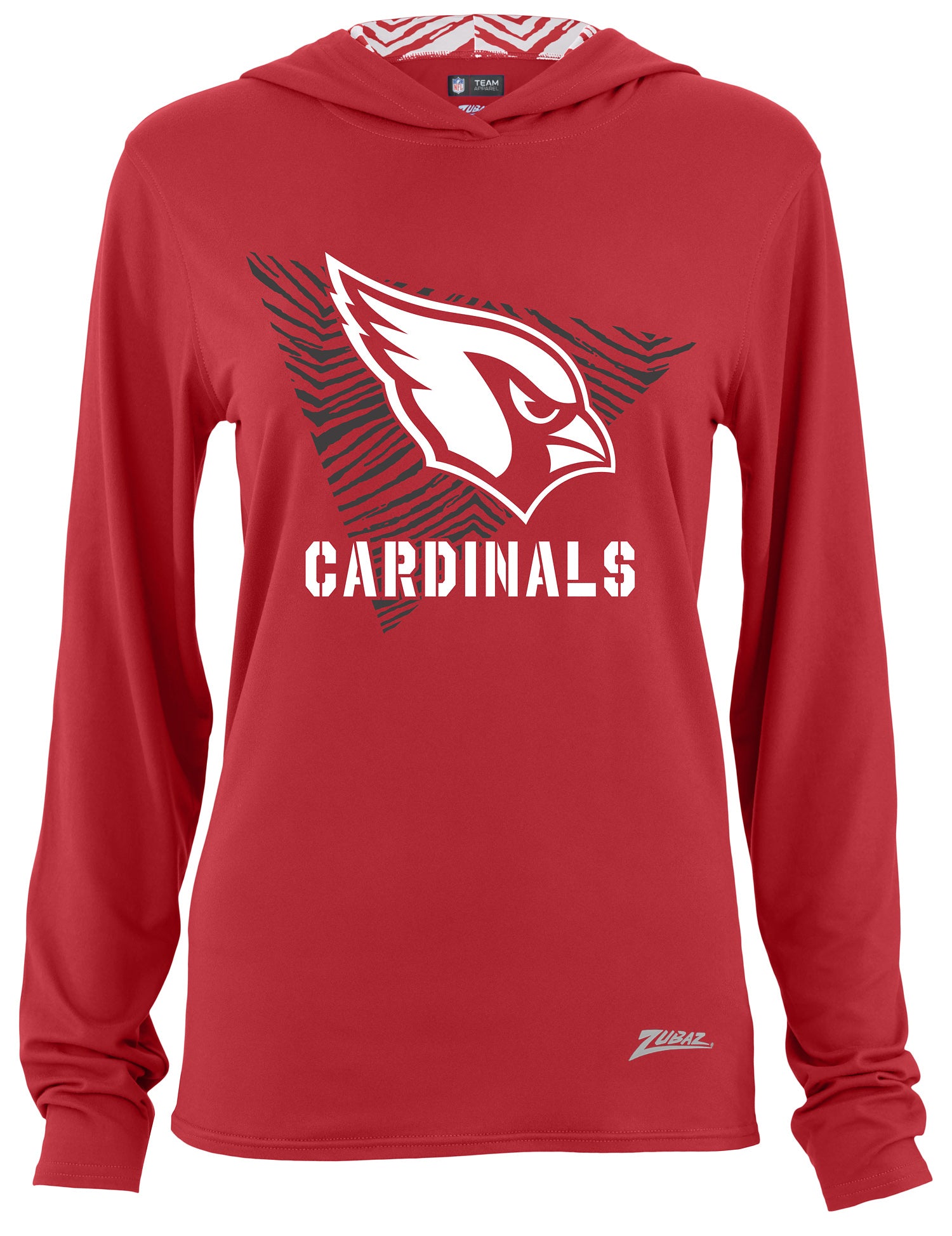 Zubaz NFL Women's Light Weight Team Color Hoodie 2 Tone Zebra Liner, Retro 3 Point Logo, Arizona Cardinals - Official NFL Car