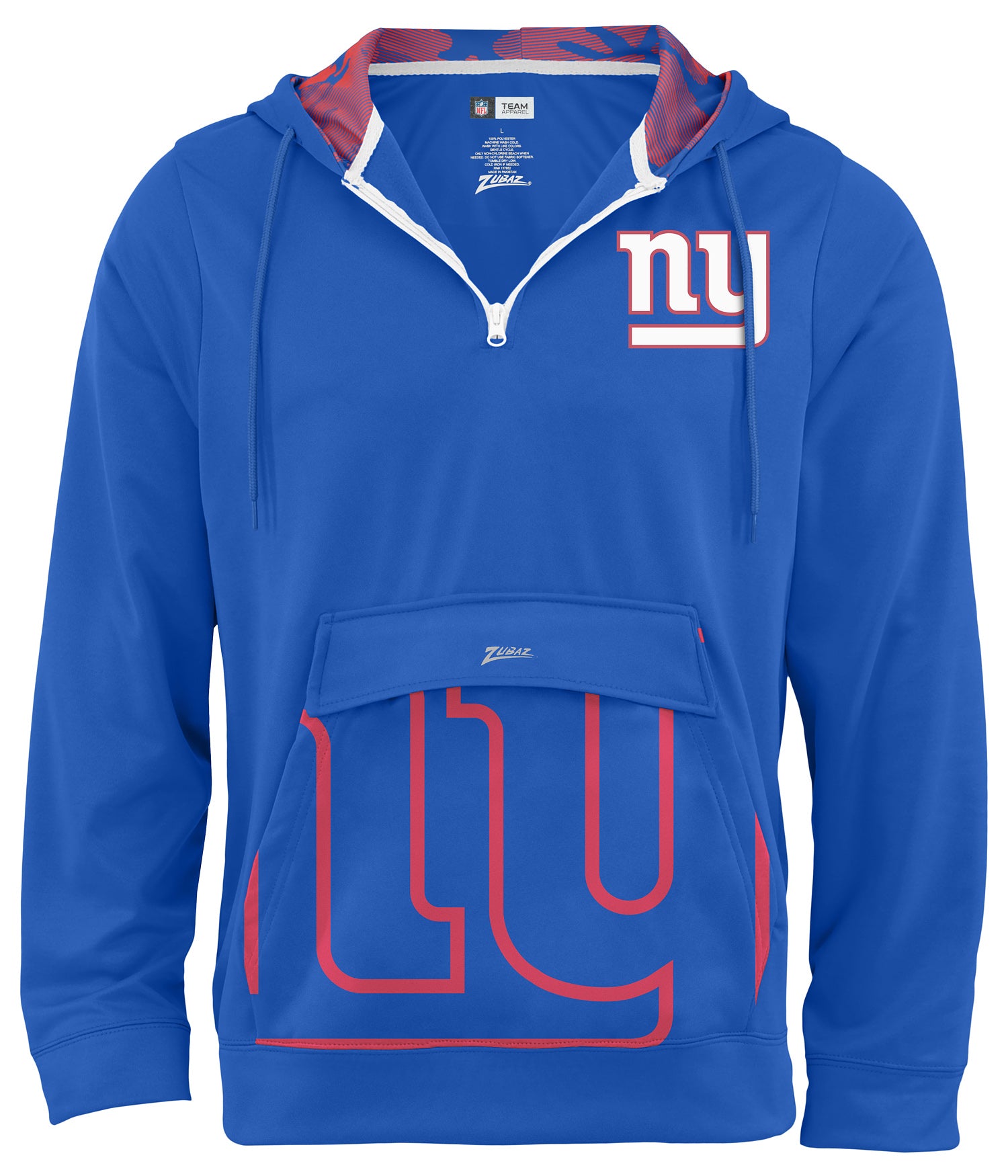 Zubaz NFL Men's 1/4 Zip Big Pocket Team Logo Hoodie New York Gaints - Official NFL Licensed Zubaz Apparel (1 of 2)
