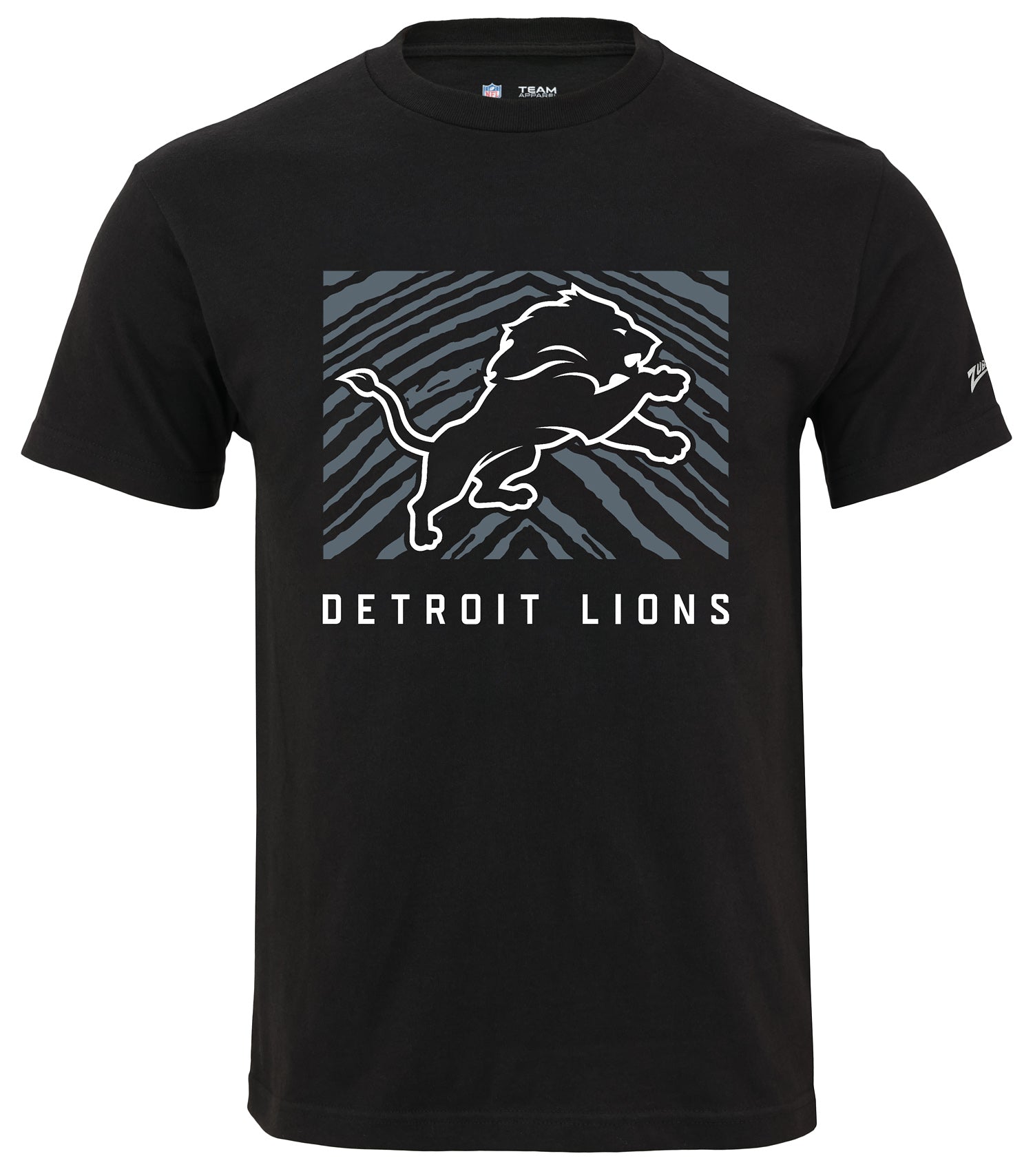 Zubaz NFL Unisex Cotton Heavyweight Short Sleeve T-shirt Black With Grey Tonal Zebra Square Logo for Men and Women, Detroit L
