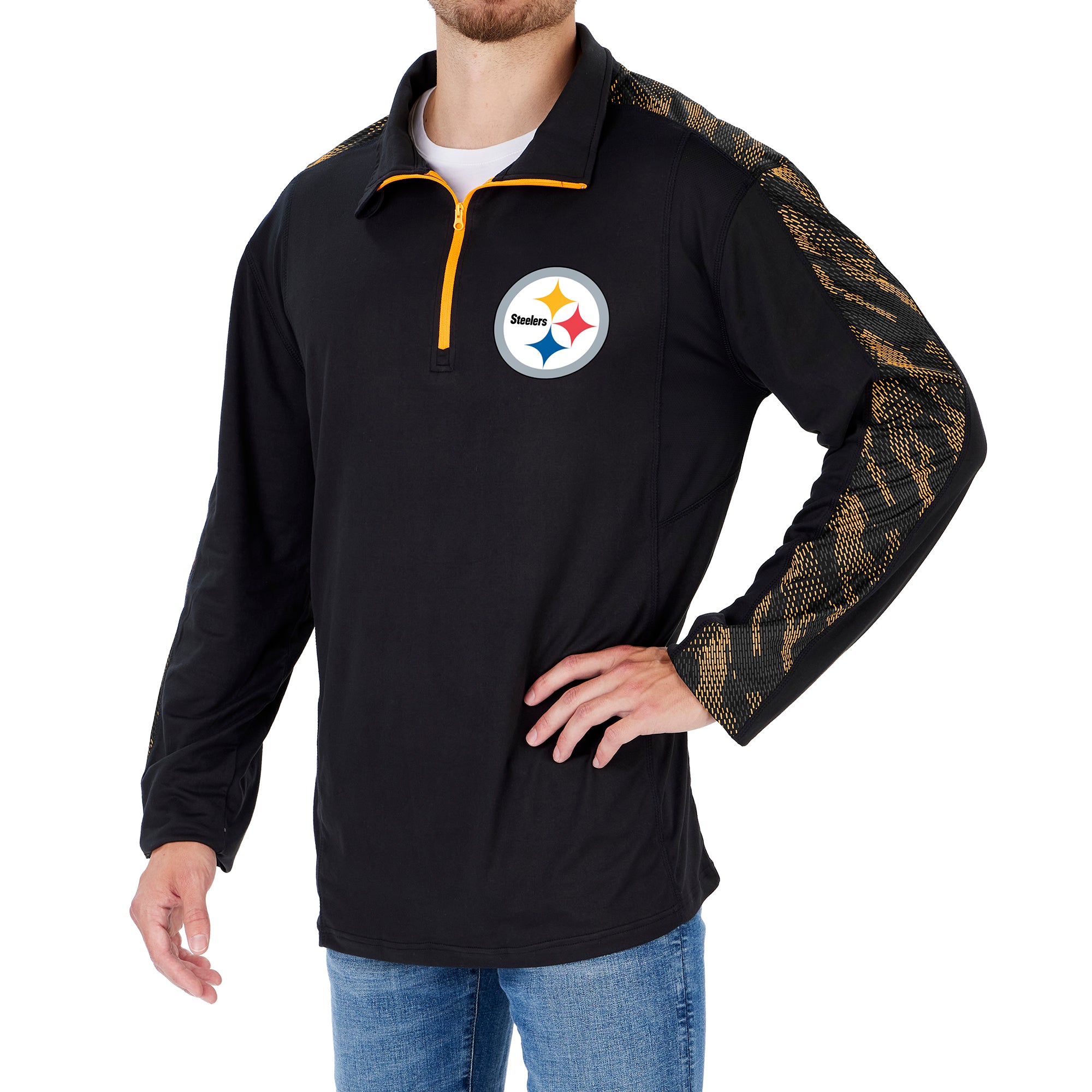Zubaz NFL Men's Pittsburgh Steelers Elevated 1/4 Zip Pullover W/ Viper Print Accent - Official NFL Steelers Zubaz Apparel (1