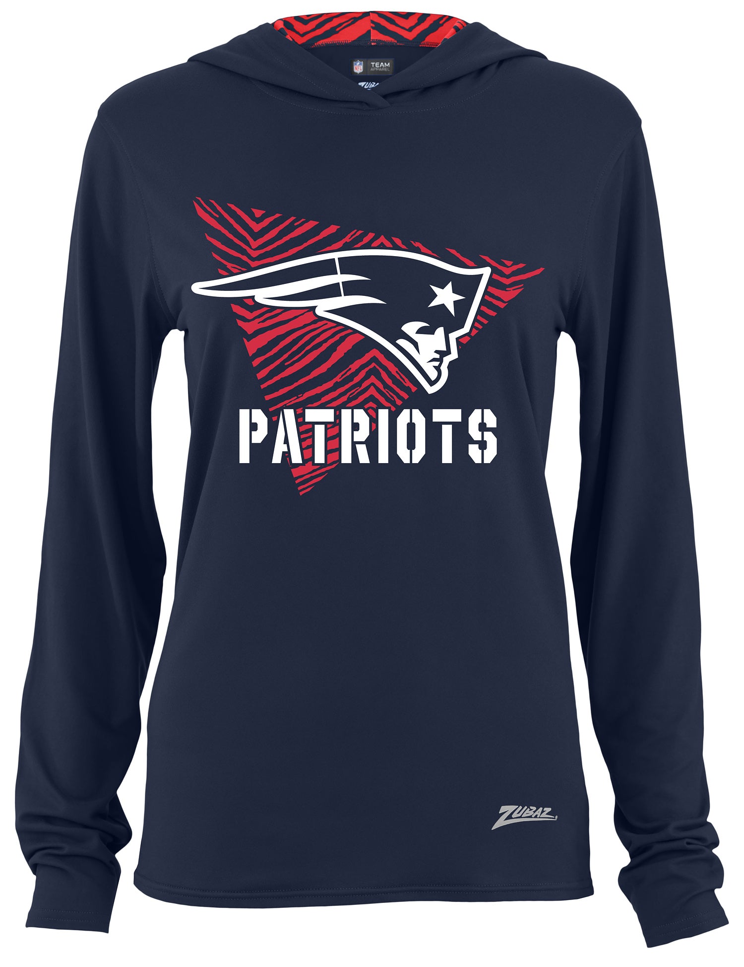 Zubaz NFL Women's Light Weight Team Color Hoodie 2 Tone Zebra Liner, Retro 3 Point Logo, New England Patriots - Official NFL