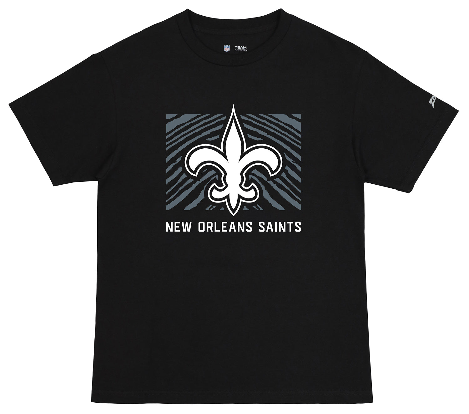 Zubaz NFL Unisex Cotton Heavyweight Short Sleeve T-shirt Black With Grey Tonal Tunnel Logo for Men and Women, New Orleans Saints