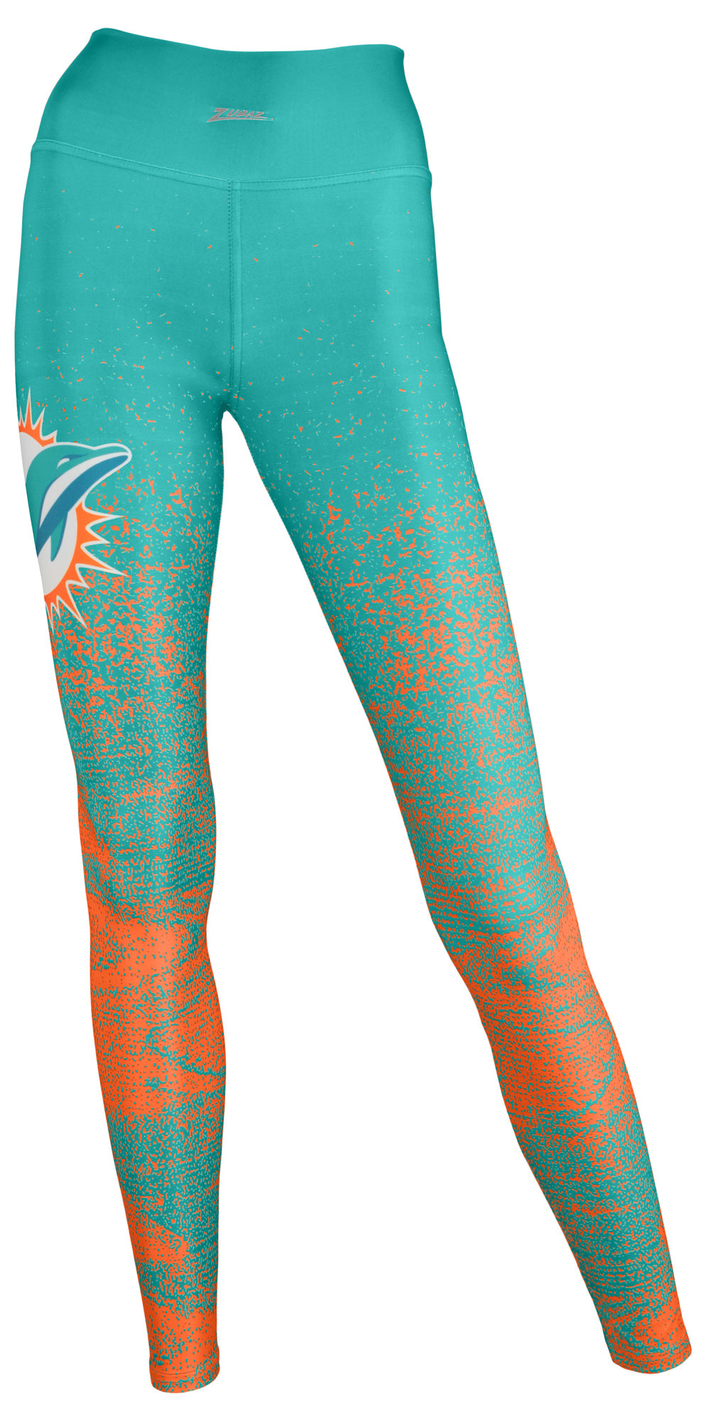 Zubaz NFL Women's MIAMI DOLPHINS AQUA/ORANGE STATIC FADE LEGGING