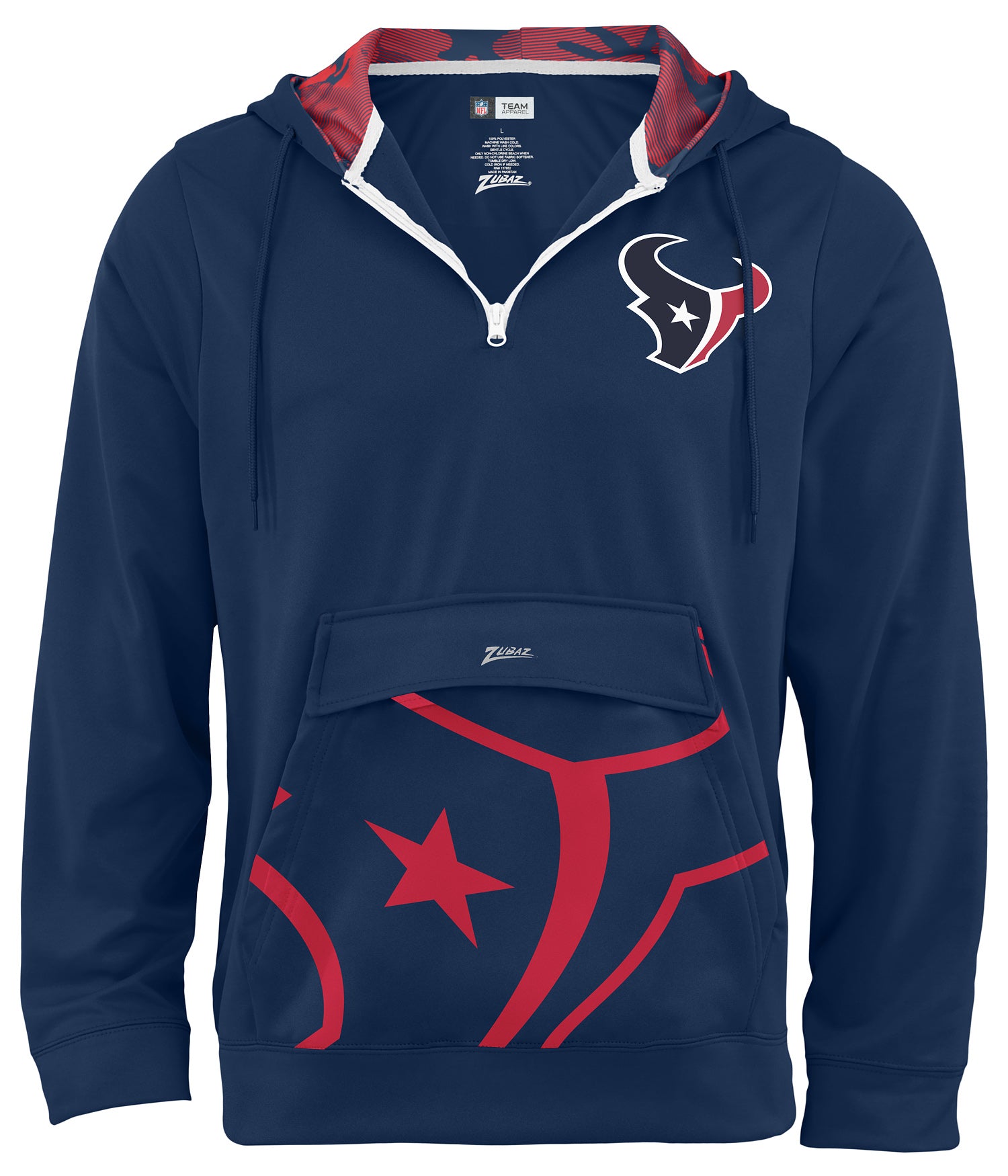 Zubaz NFL Men's 1/4 Zip Big Pocket Team Logo Hoodie Houstan Texans - Official NFL Texans Zubaz Apparel (1 of 2)