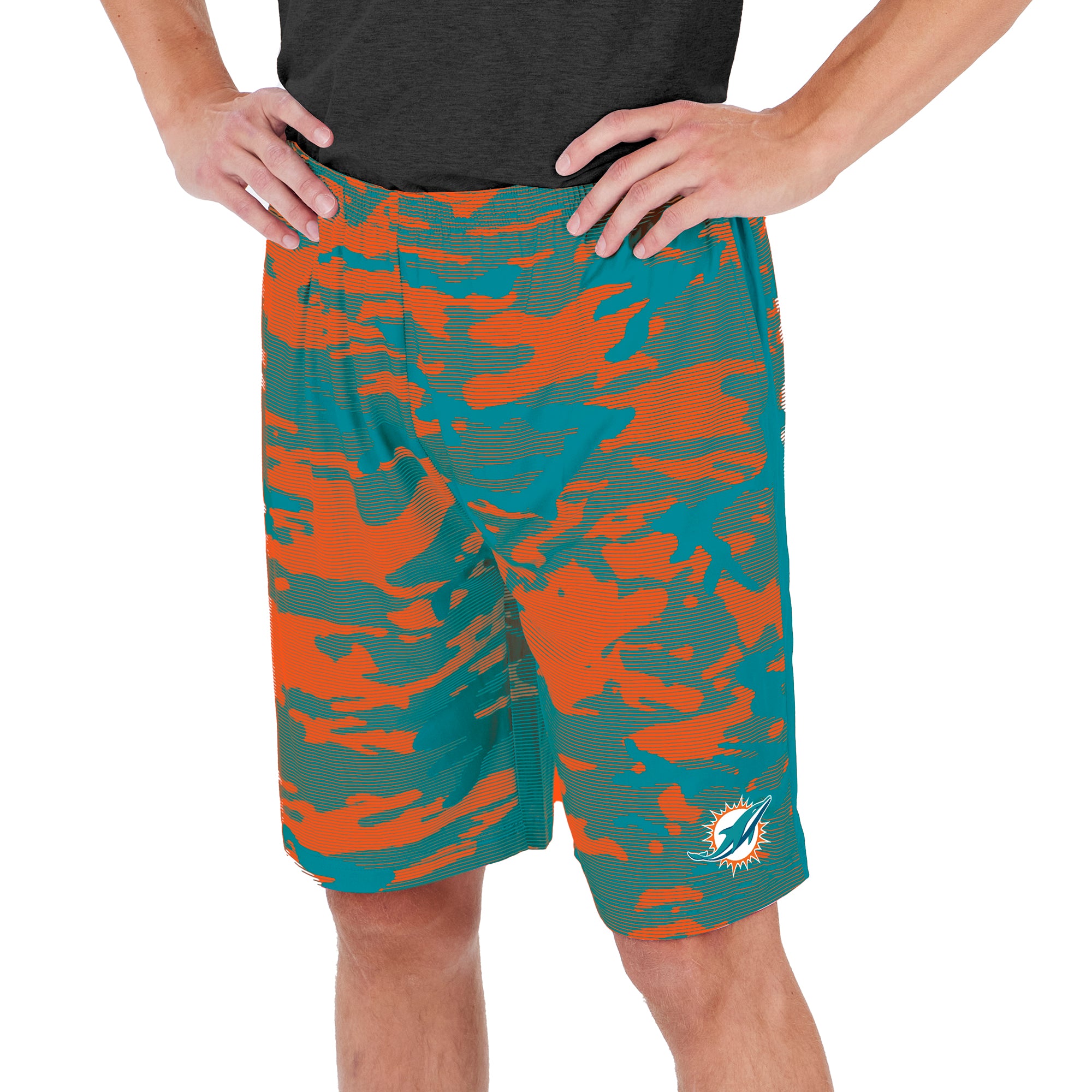 Zubaz Men's NFL Miami Dolphins Lightweight Camo Lines Shorts with Logo