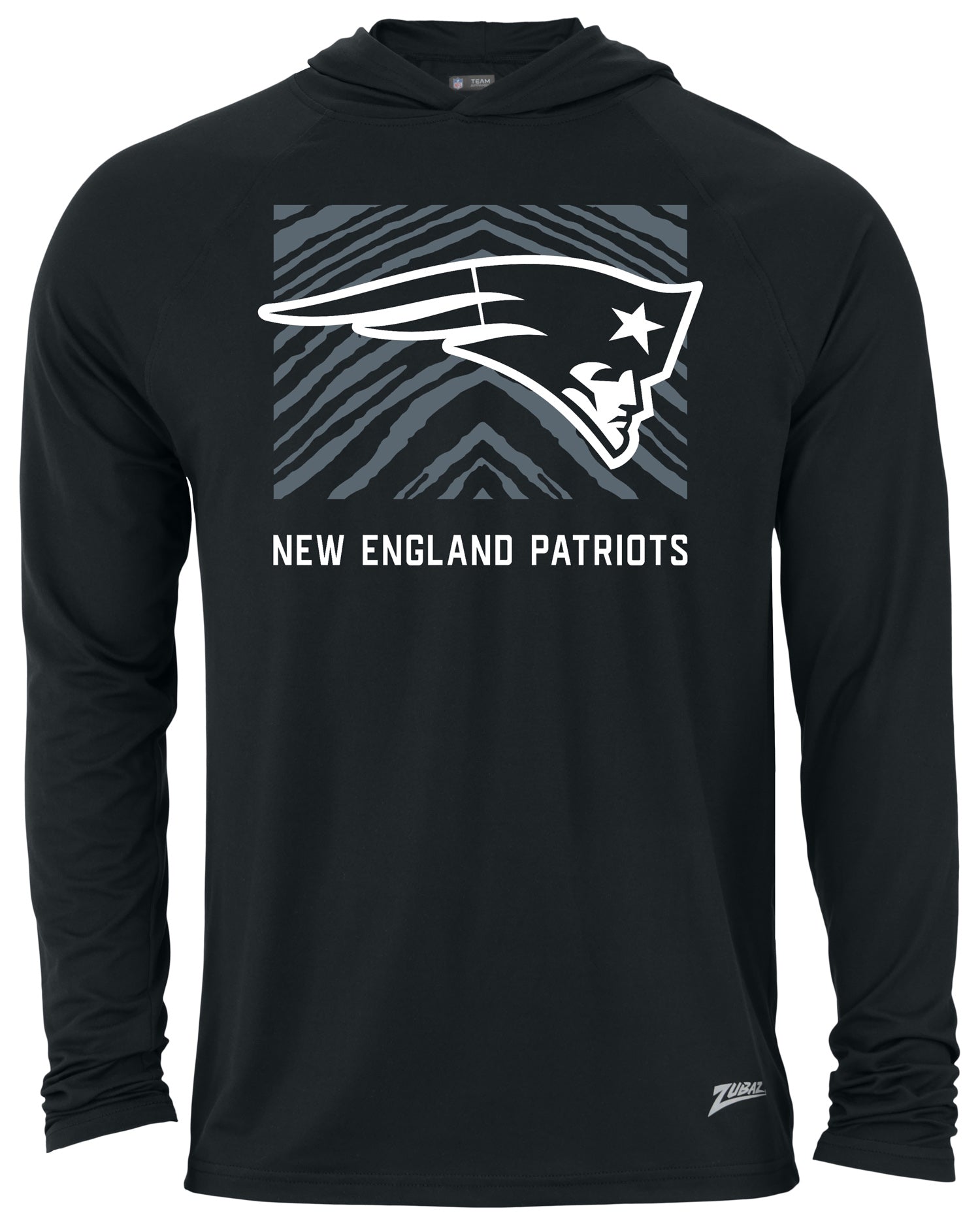 Zubaz NFL Men's Light Weight Black Body Hoodie, Gray Zebra Square Logo, New England Patriots - Official NFL Patriots Zubaz Ap