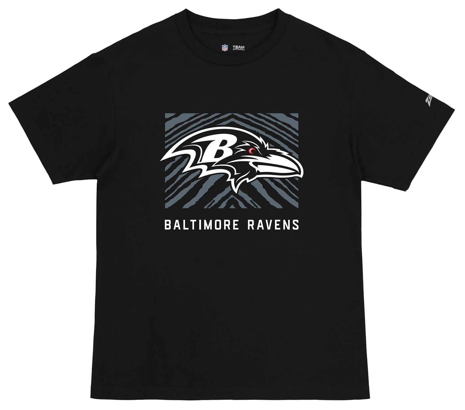 Zubaz NFL Unisex Cotton Heavyweight Short Sleeve T-shirt Black With Grey Tonal Zebra Square Logo for Men and Women, Baltimore
