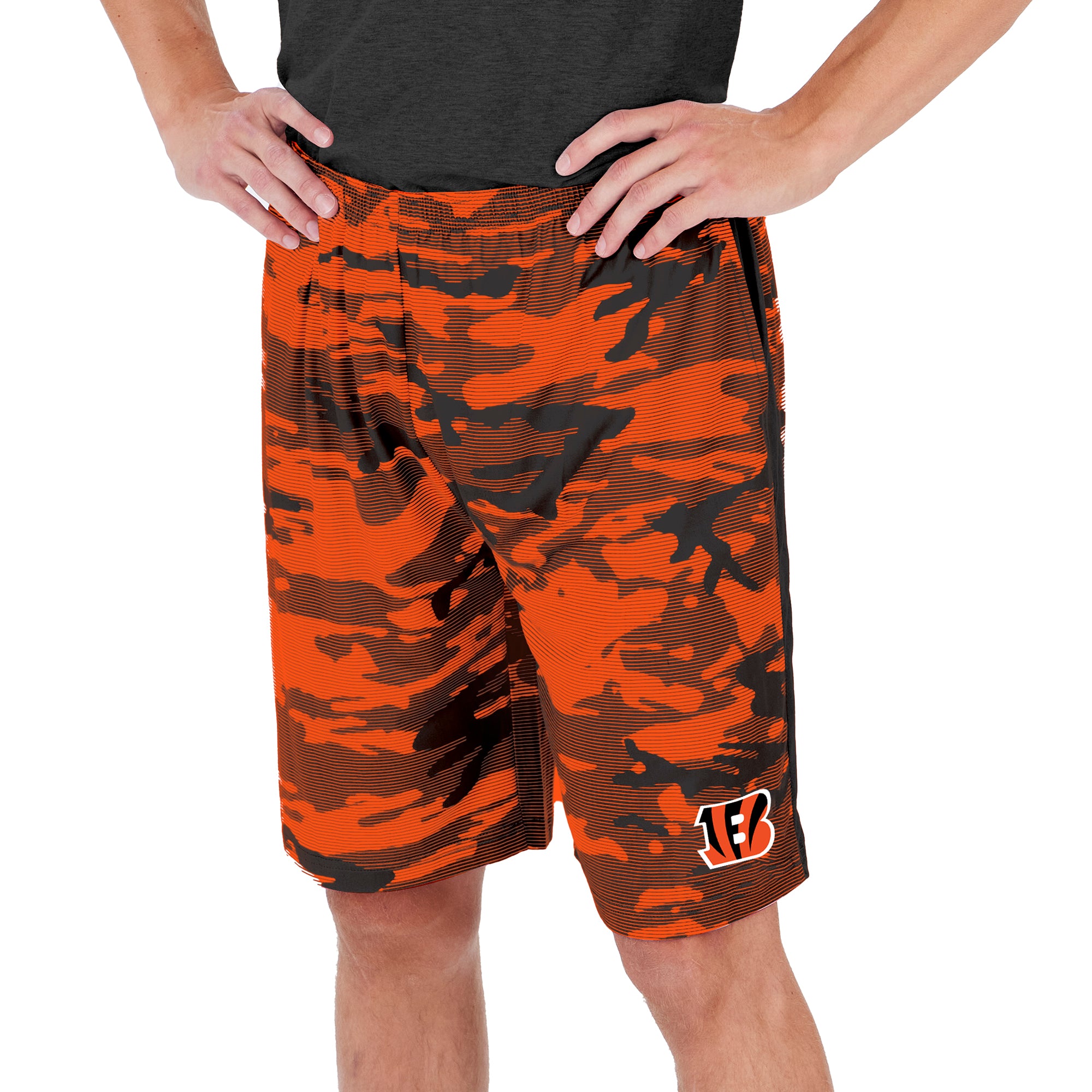 Zubaz Men's NFL Cincinnati Bengals Lightweight Camo Lines Shorts with Logo