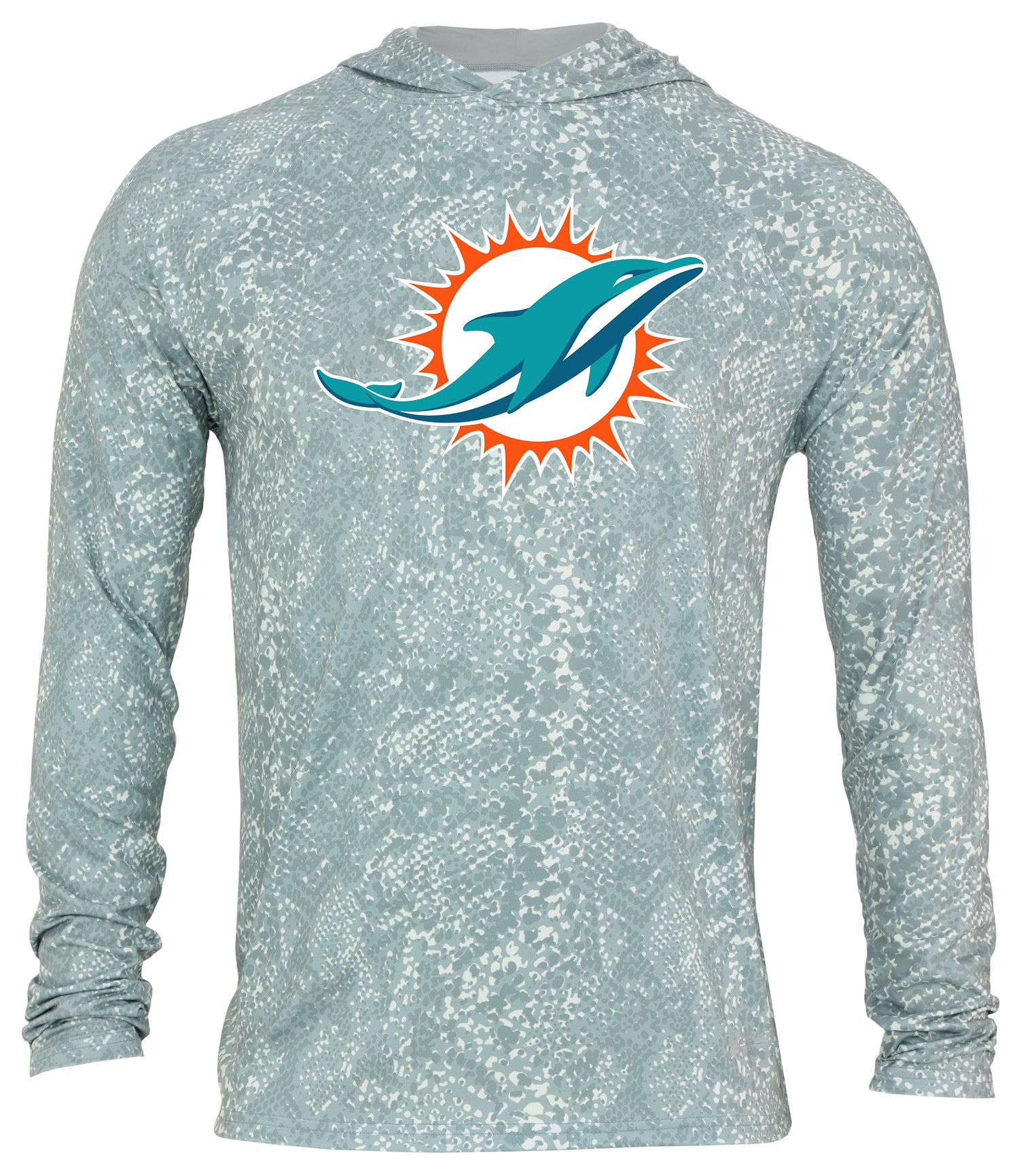 Zubaz NFL Men's Light Weight All Over Post Gray Tonal Hoodie, With Primary Logo, Miami Dolphins - Official NFL Dolphins Zubaz
