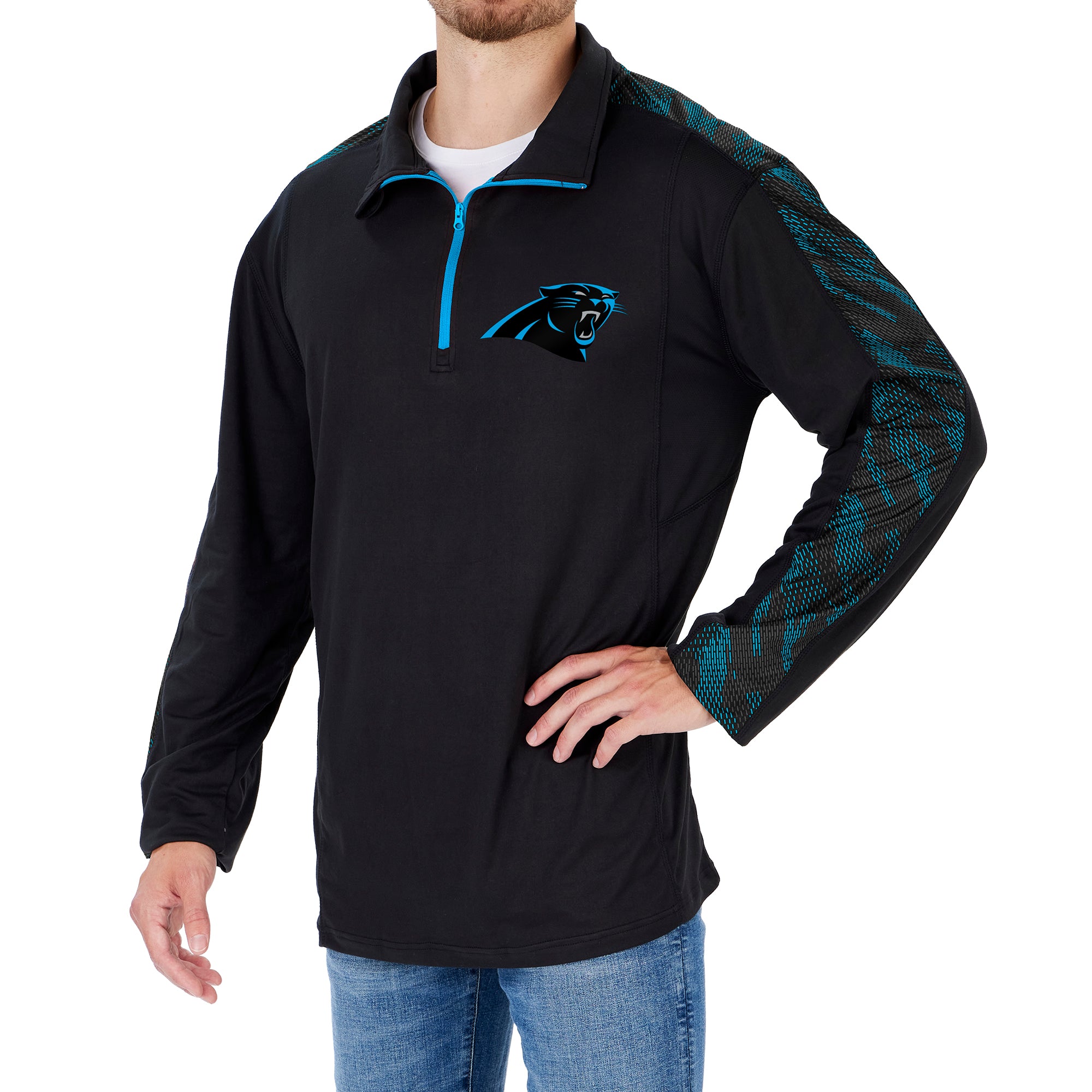 Zubaz NFL Men's Carolina Panthers Elevated 1/4 Zip Pullover w/ Viper Print Accent