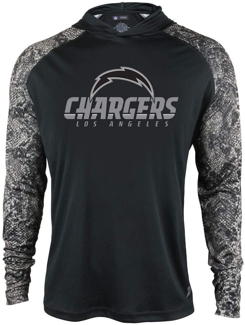 Zubaz NFL Men's Los Angeles Chargers Lightweight Hoodie with Digital Print Sleeves, Black - Official NFL Chargers Zubaz Appar