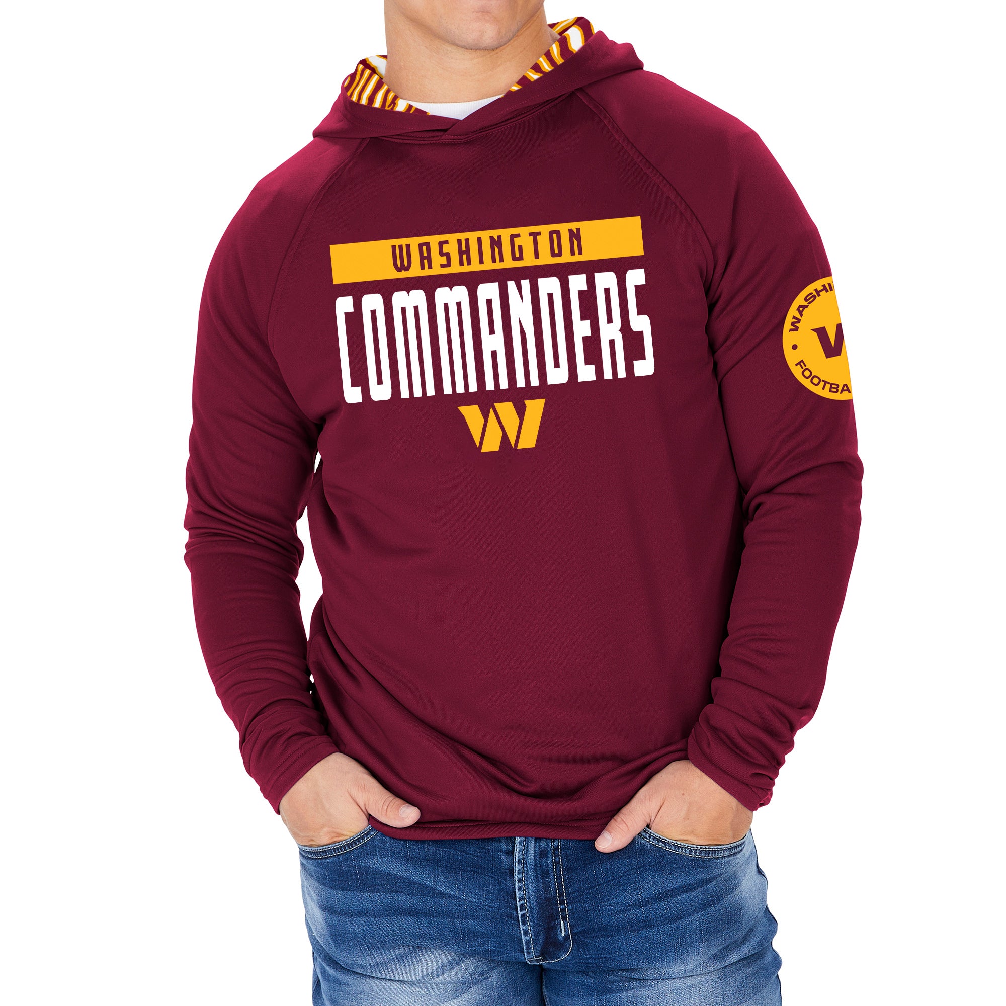 Zubaz NFL Men's Light Weight Team Color Hoodie With 3 Tone Zebra Lined Hood, Great Play Logo, Washington Commanders - Officia