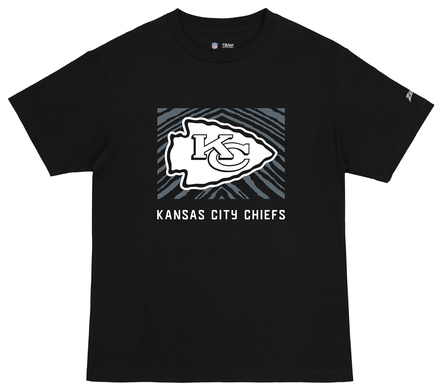 Zubaz NFL Unisex Cotton Heavyweight Short Sleeve T-shirt Black With Grey Tonal Zebra Square Logo for Men and Women, Kansas Ci
