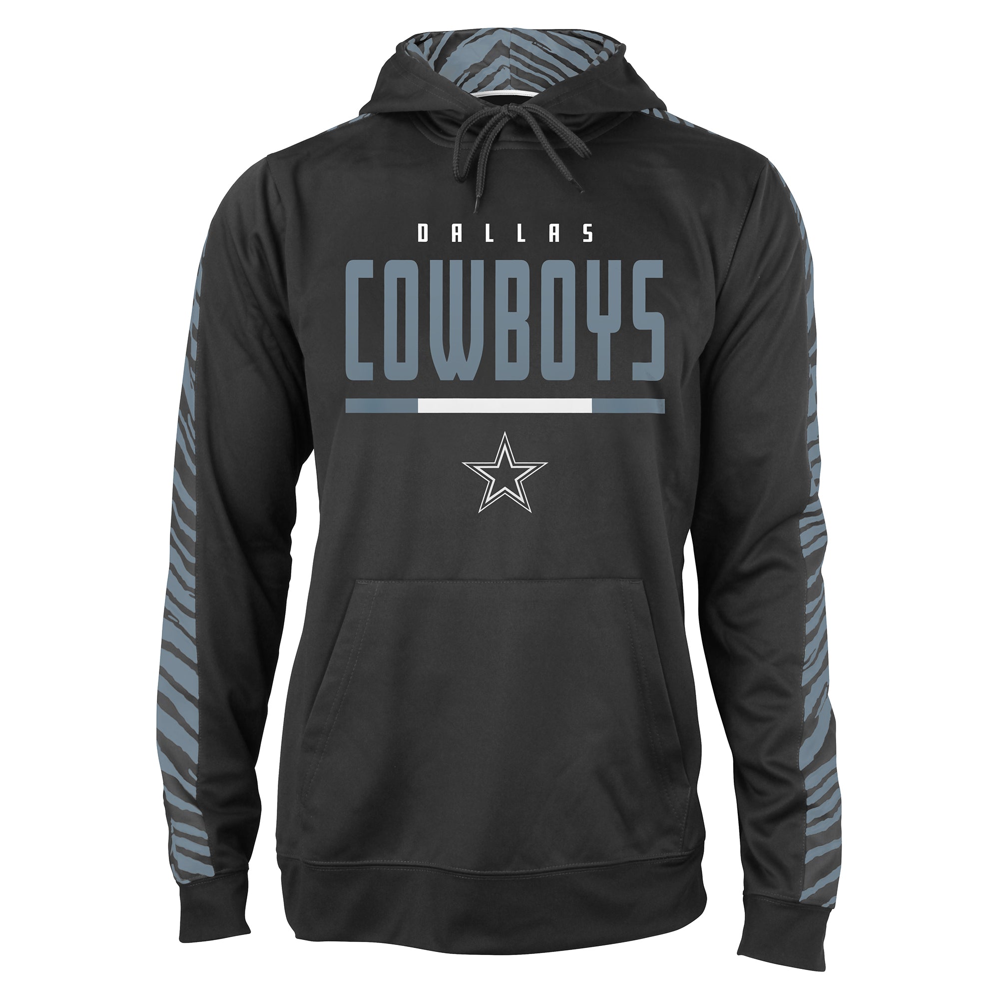 Zubaz NFL Men's Black and Grey Tonal Zebra Hoodie and Sleeve Dallas Cowboys