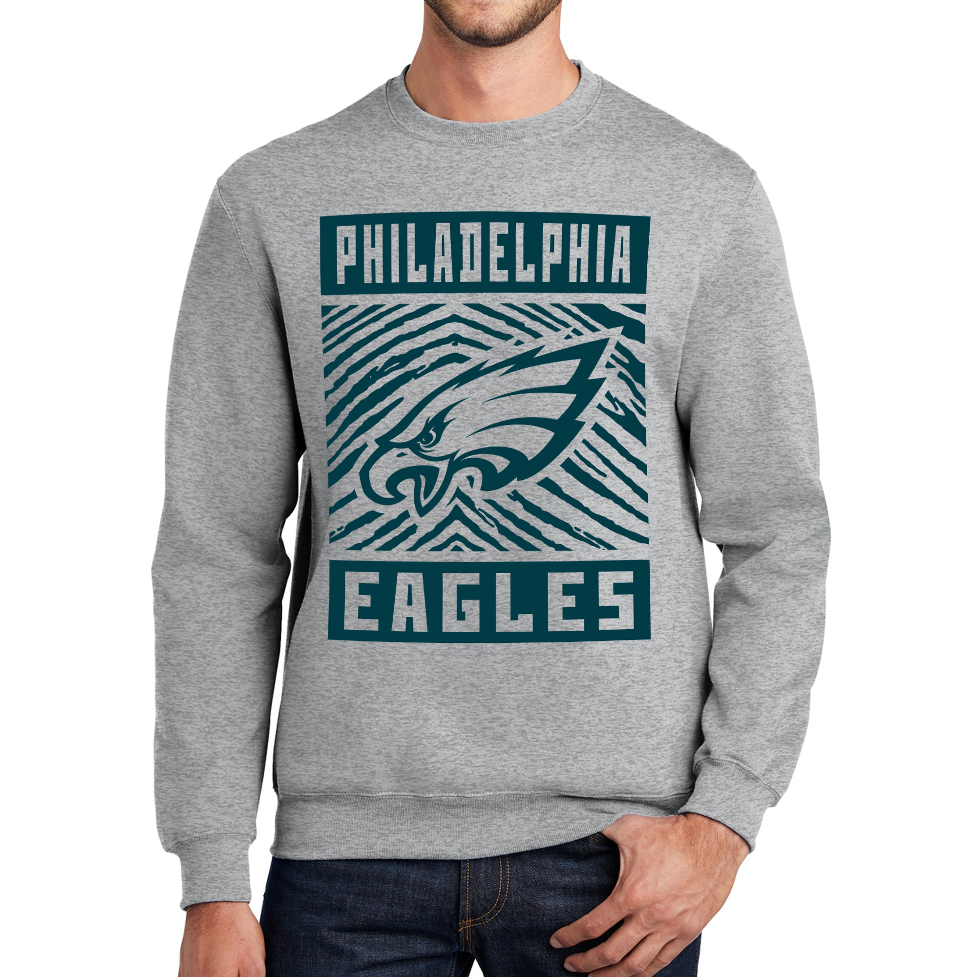 Zubaz NFL Men's Crewneck Sweatshirt With Zebra Graphic, Philadelphia Eagles