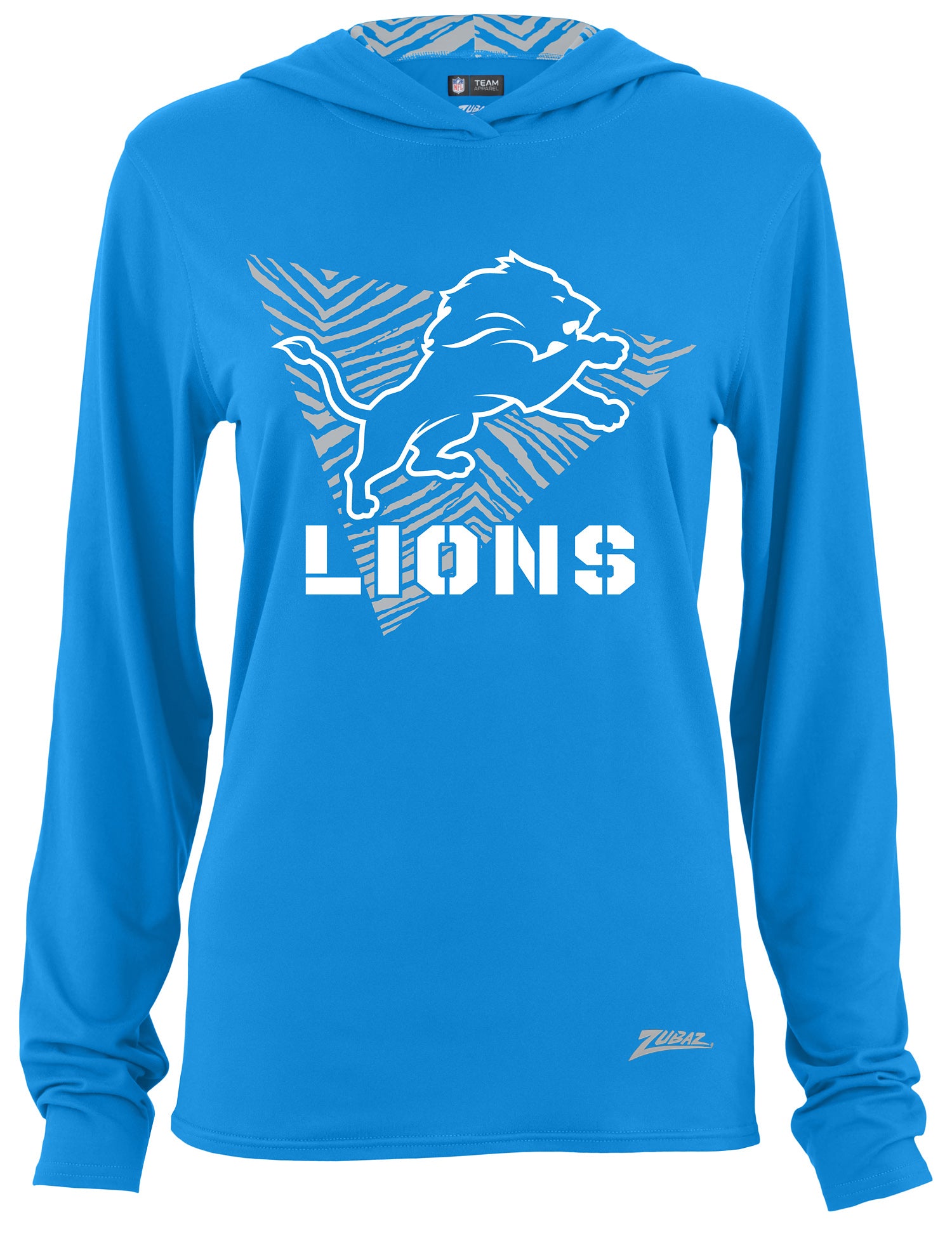 Zubaz NFL Women's Light Weight Team Color Hoodie 2 Tone Zebra Liner, Retro 3 Point Logo, Detroit Lions - Official NFL Lions Z