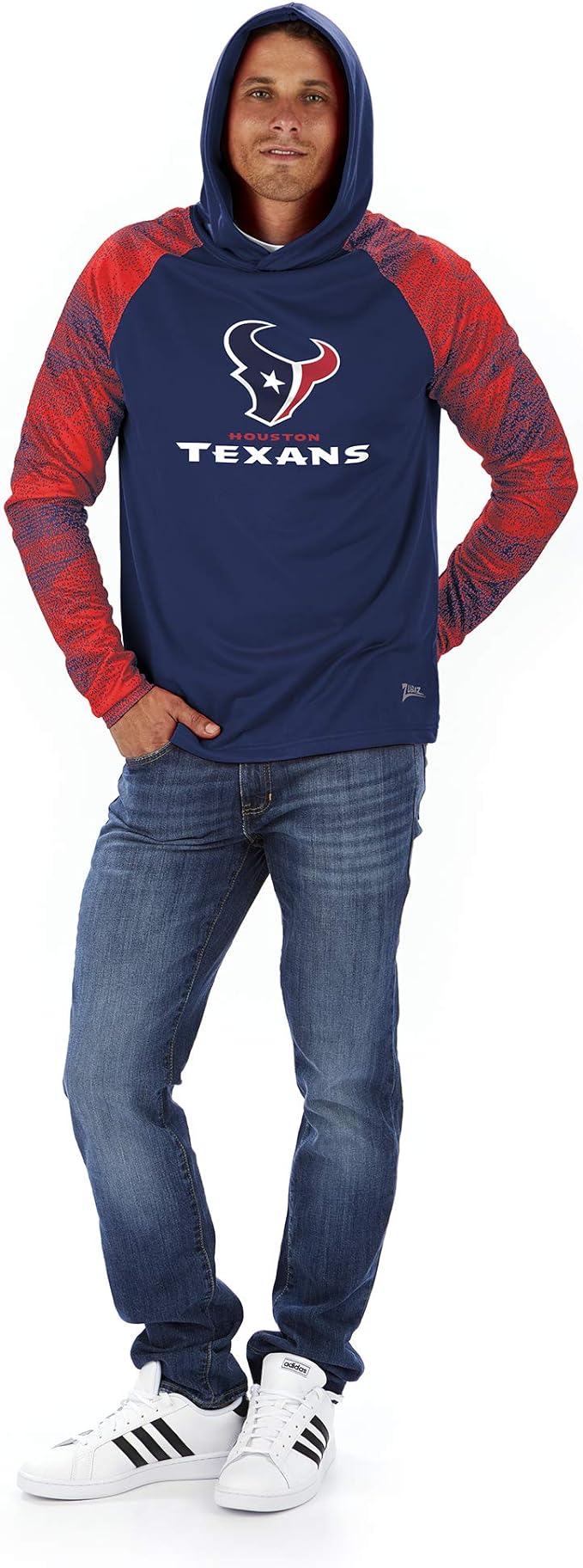 Zubaz NFL MENS HOUSTON TEXANS SOLID BODY NAVY/RED STATIC FRENCH TERRY LW HOOD Double Extra Large