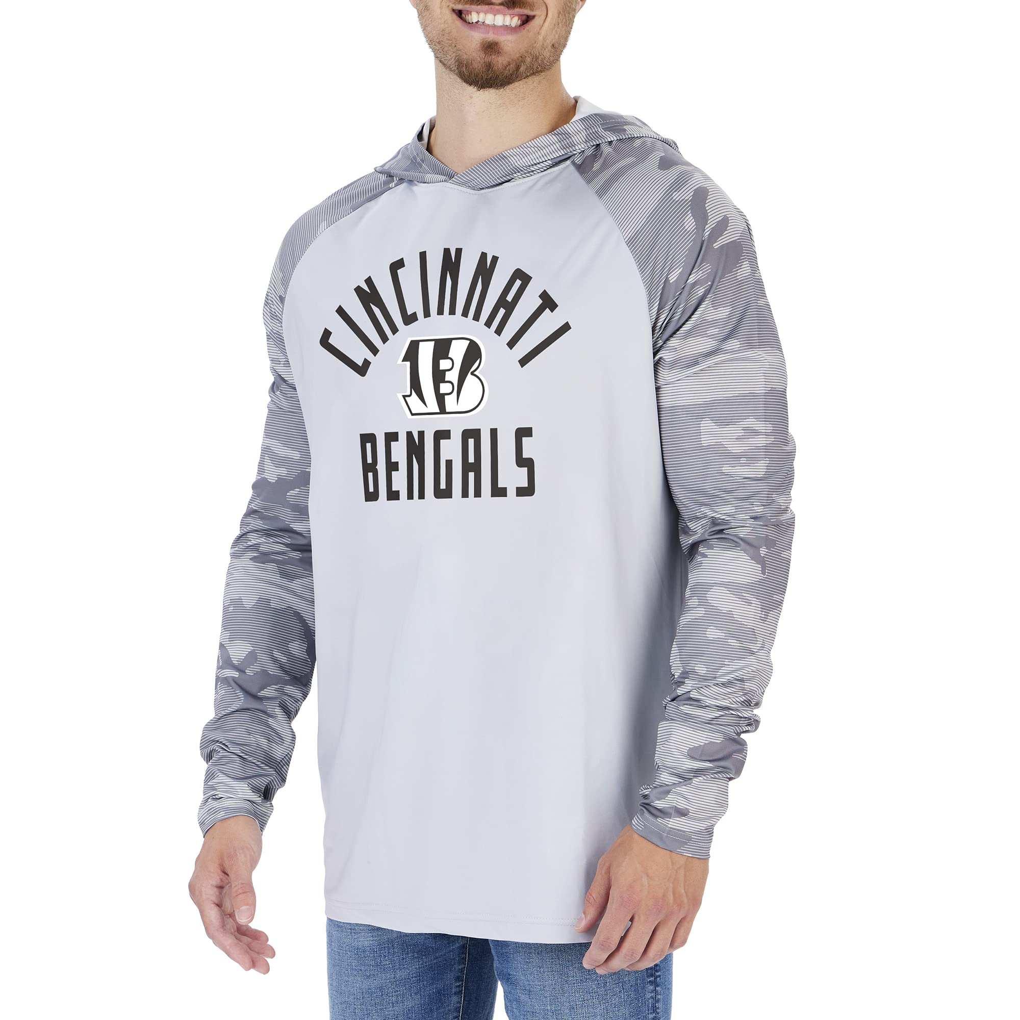 Zubaz Cincinnati Bengals NFL Men's Grey Hoodie with Tonal Camo Sleeves