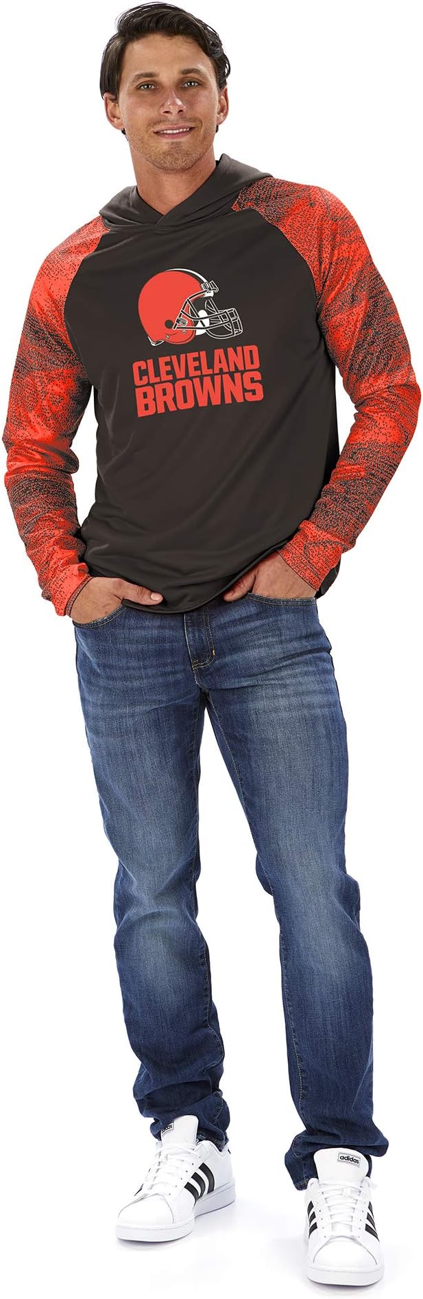 Zubaz NFL MENS CLEVELAND BROWNS SOLID BODY BROWN/FIRE RED STATIC FRENCH TERRY LW HOOD Double Extra Large