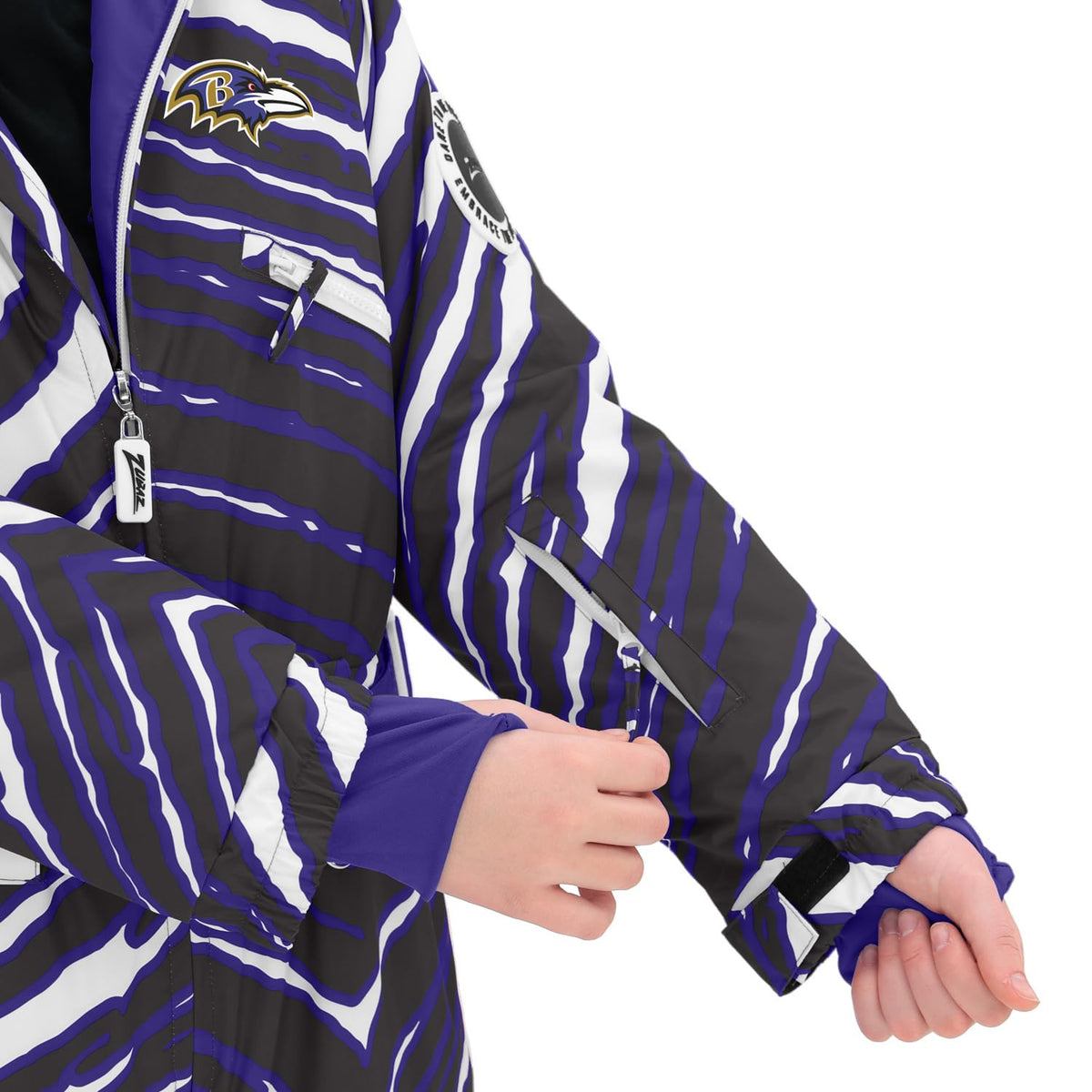 Zubaz NFL New England Patriots Youth Unisex Team Color 3 Color Zebra Tundra Tux Jr Snowsuit