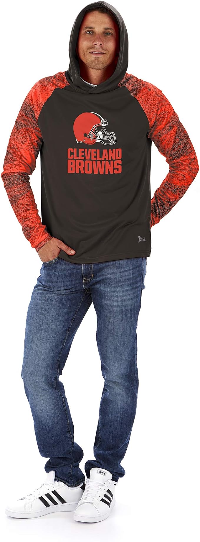 Zubaz NFL MENS CLEVELAND BROWNS SOLID BODY BROWN/FIRE RED STATIC FRENCH TERRY LW HOOD Double Extra Large