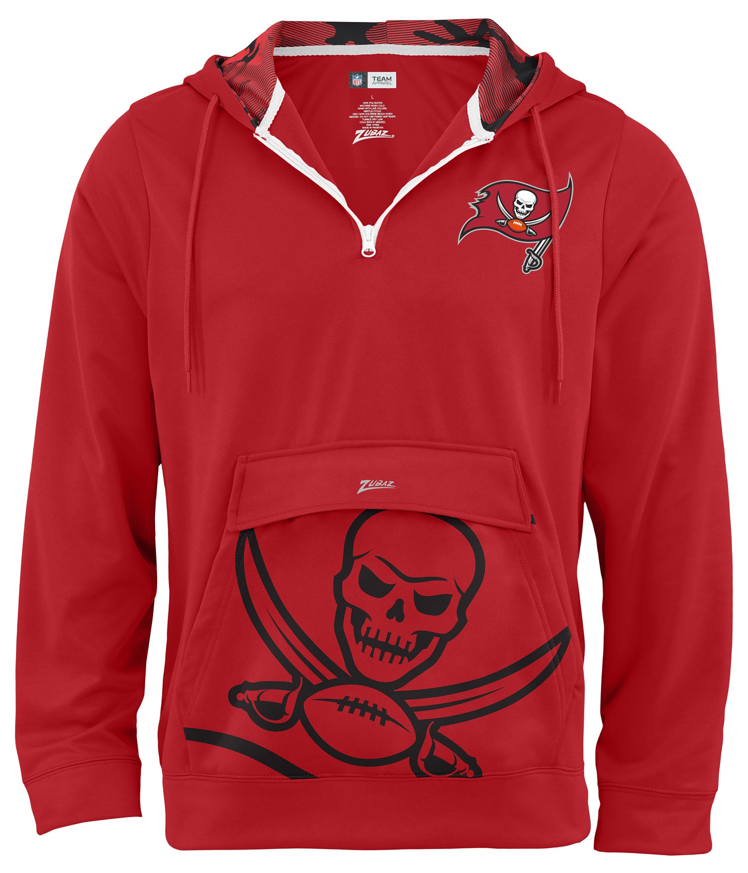 Zubaz NFL Men's 1/4 Zip Big Pocket Team Logo Hoodie Tampa Bay Buccaneers - Official NFL Licensed Zubaz Apparel (1 of 2)