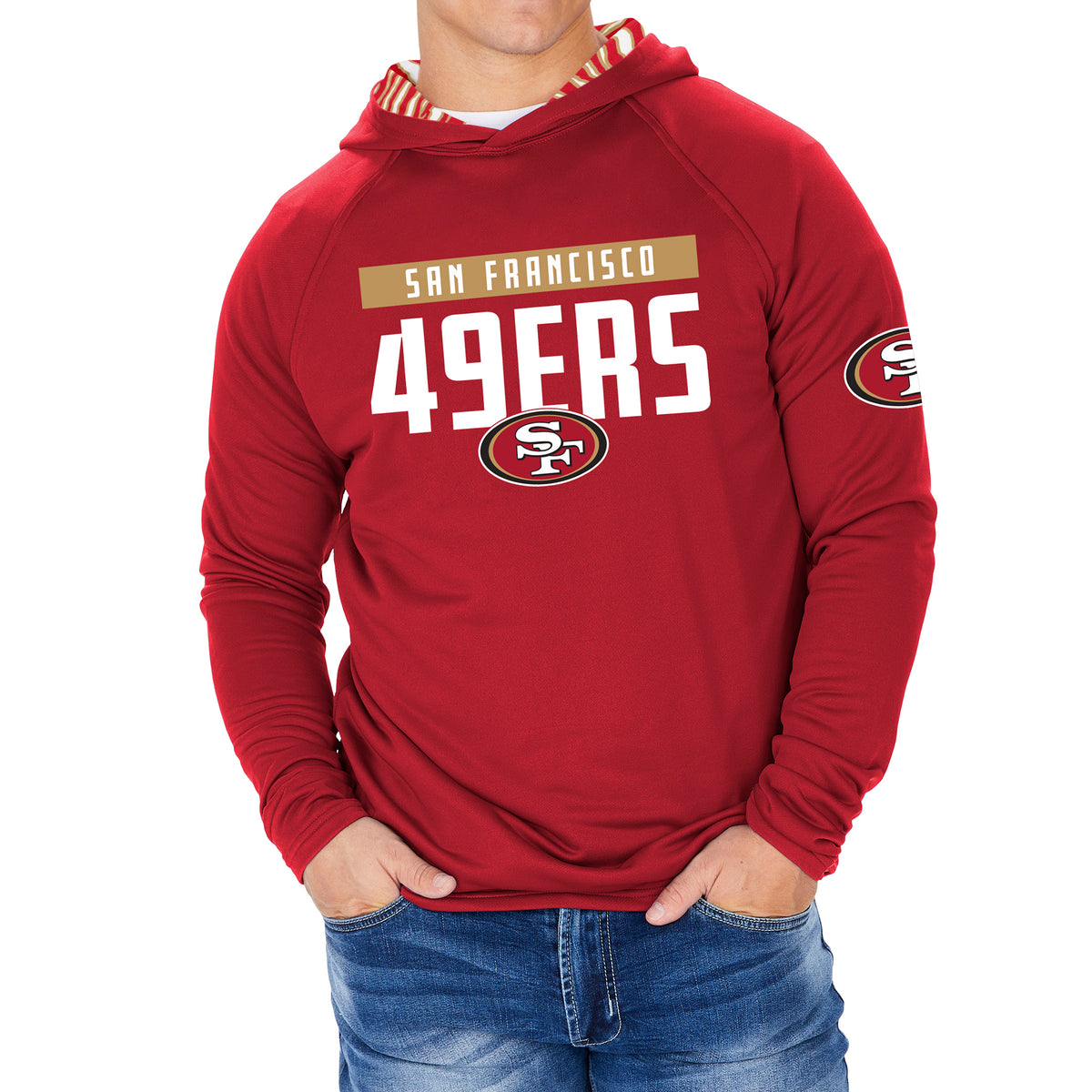 Zubaz NFL Men's Light Weight Team Color Hoodie With 3 Tone Zebra Lined Hood, Great Play Logo, San Francisco 49ers - Official