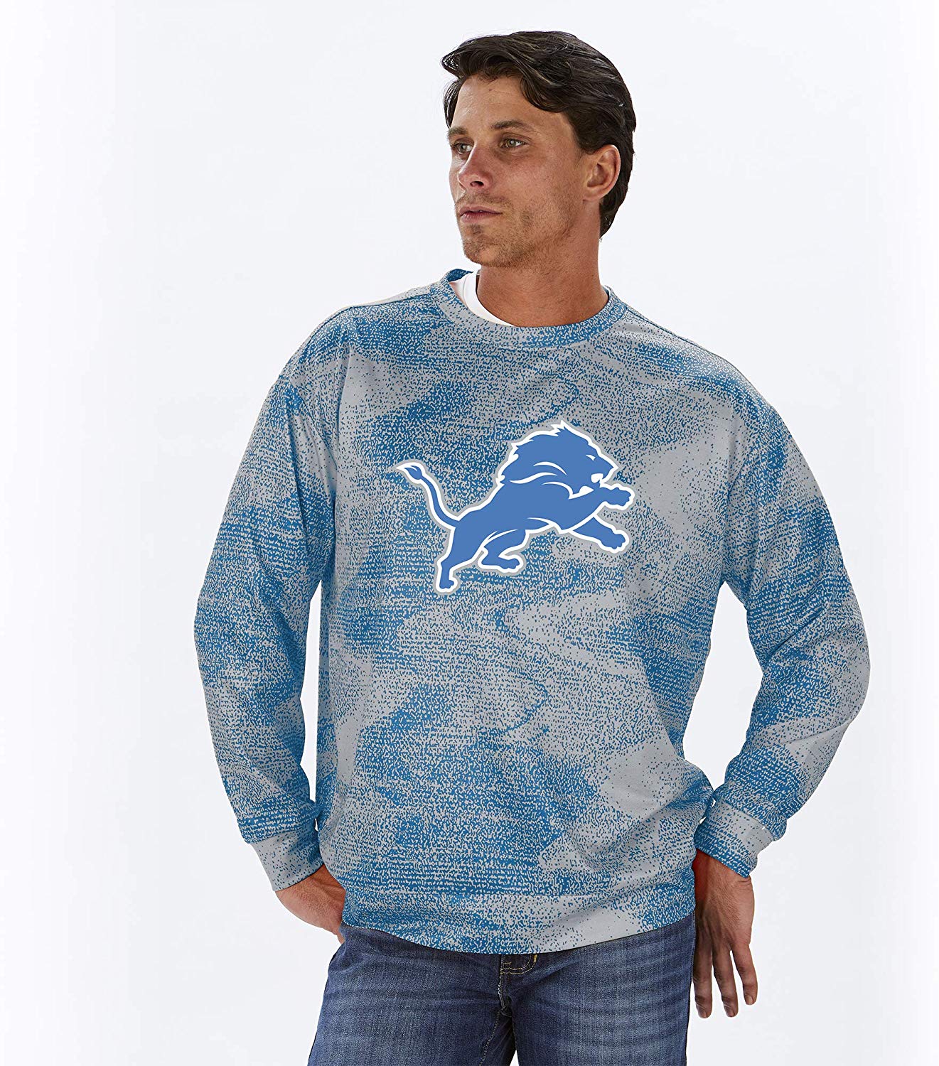 Zubaz NFL Football Men's Detroit Lions Static Crew Neck Sweatshirt