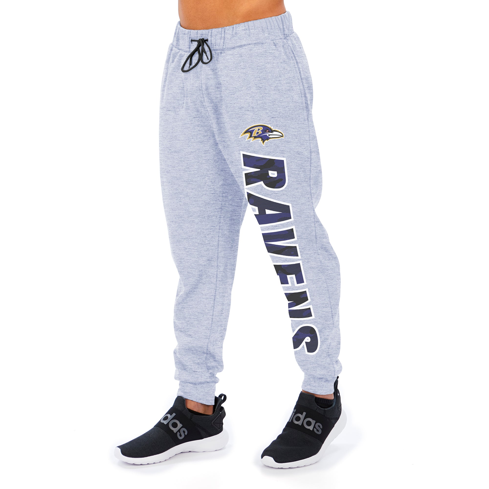 Zubaz Men's NFL Baltimore Ravens Heather Gray Jogger with Camo Lines Graphic