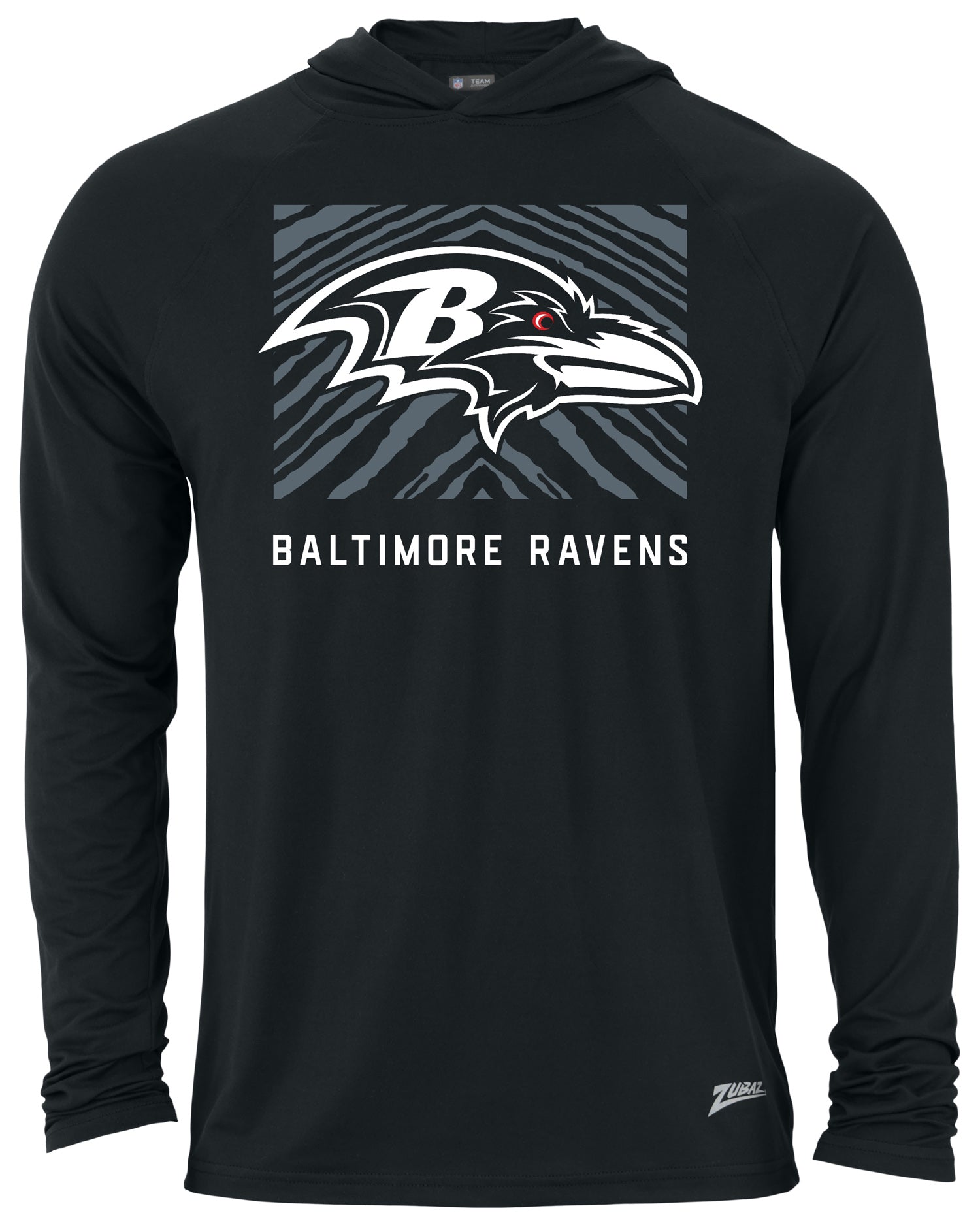 Zubaz NFL Men's Light Weight Black Body Hoodie, Gray Zebra Square Logo, Baltimore Ravens - Official NFL Ravens Zubaz Apparel