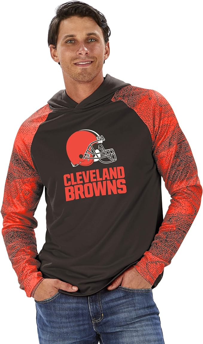 Zubaz NFL MENS CLEVELAND BROWNS SOLID BODY BROWN/FIRE RED STATIC FRENCH TERRY LW HOOD Double Extra Large
