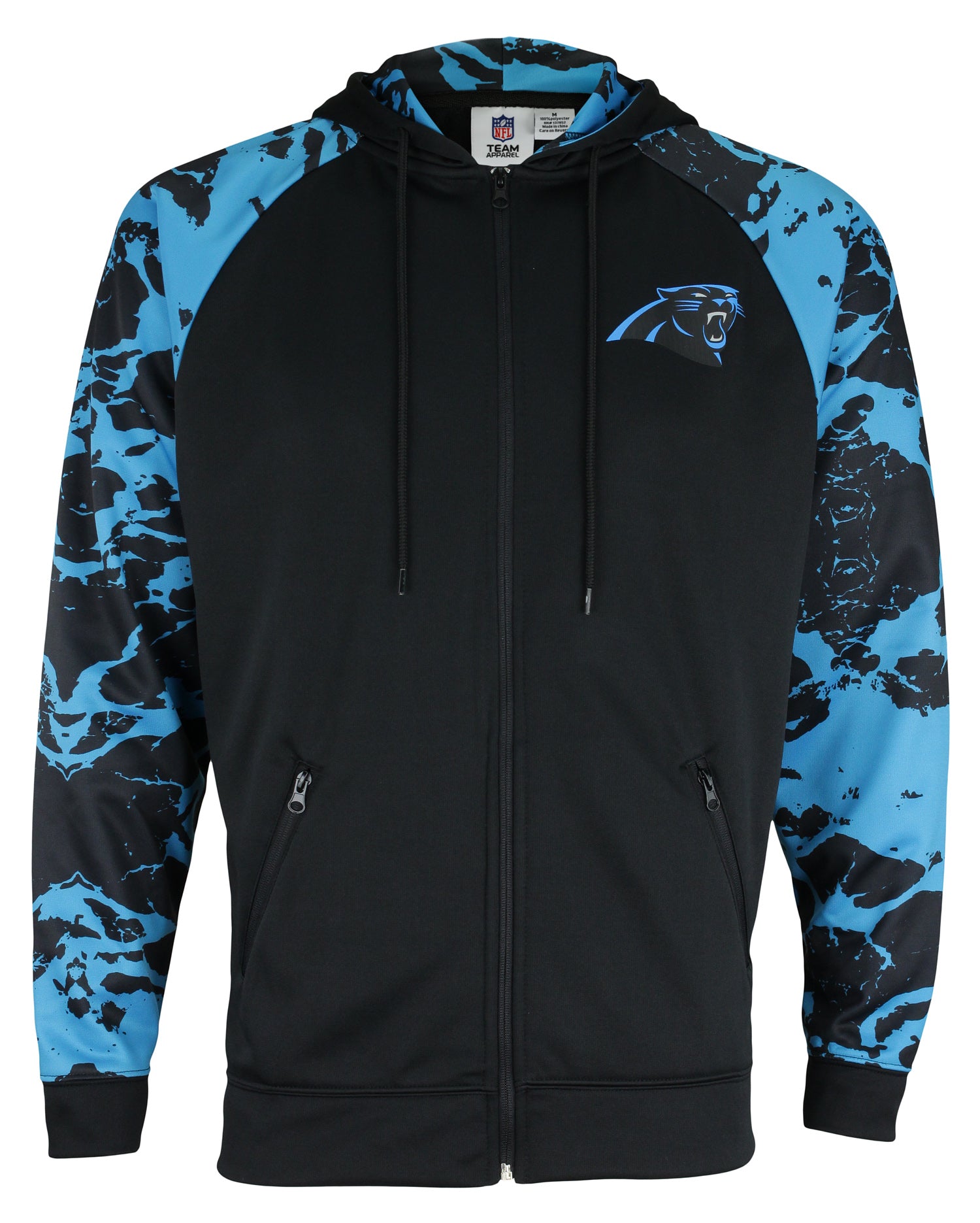 Zubaz NFL Men's Carolina Panthers Performance Full Zip Hoodie with Lava Sleeves