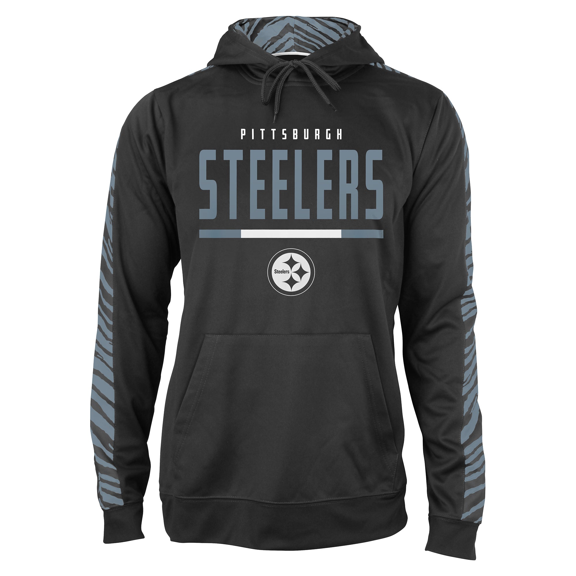 Zubaz NFL Men's Black and Grey Tonal Zebra Hoodie and Sleeve Pittsburgh Steelers - Official NFL Steelers Zubaz Apparel