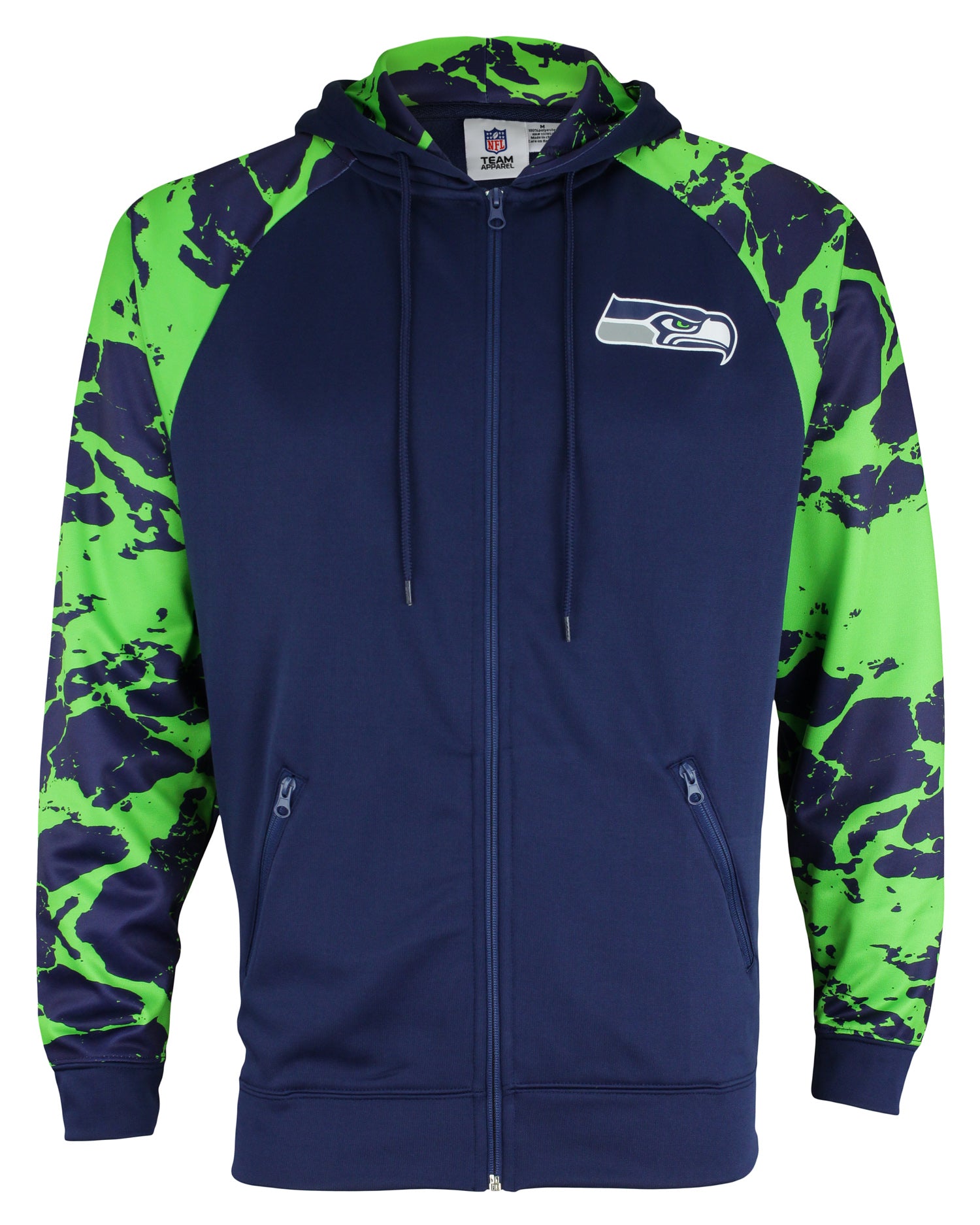 Zubaz NFL Men's Seattle Seahawks Performance Full Zip Hoodie with Lava Sleeves