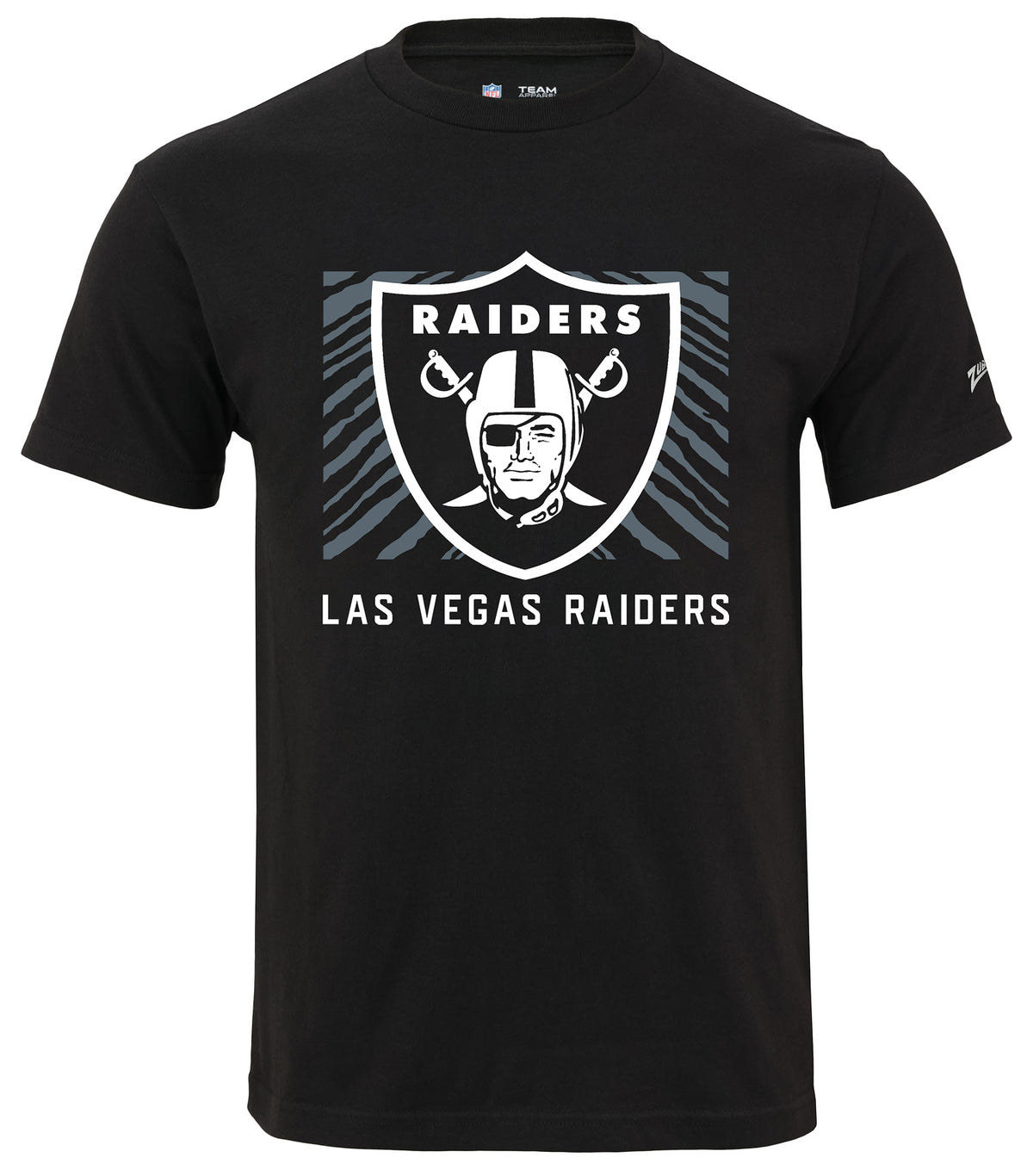 Zubaz NFL Unisex Cotton Heavyweight Short Sleeve T-shirt Black With Grey Tonal Zebra Square Logo for Men and Women, Las Vegas