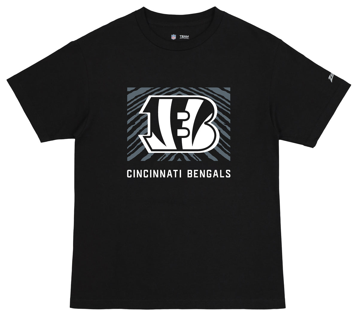 Zubaz NFL Unisex Cotton Heavyweight Short Sleeve T-shirt Black With Grey Tonal Zebra Square Logo for Men and Women, Cincinnat