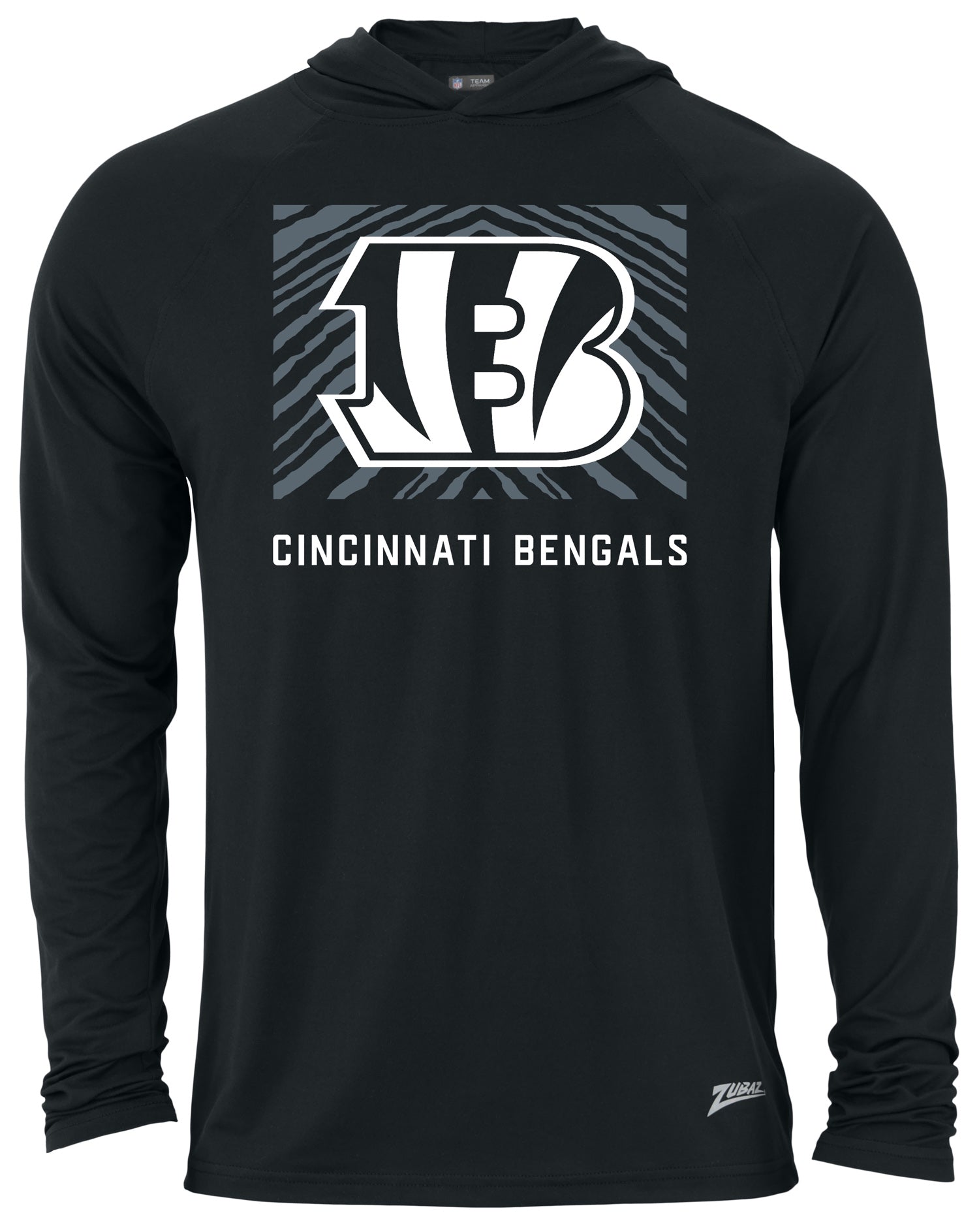 Zubaz NFL Men's Light Weight Black Body Hoodie, Gray Zebra Square Logo, Cincinnati Bengals - Official NFL Bengals Zubaz Appar