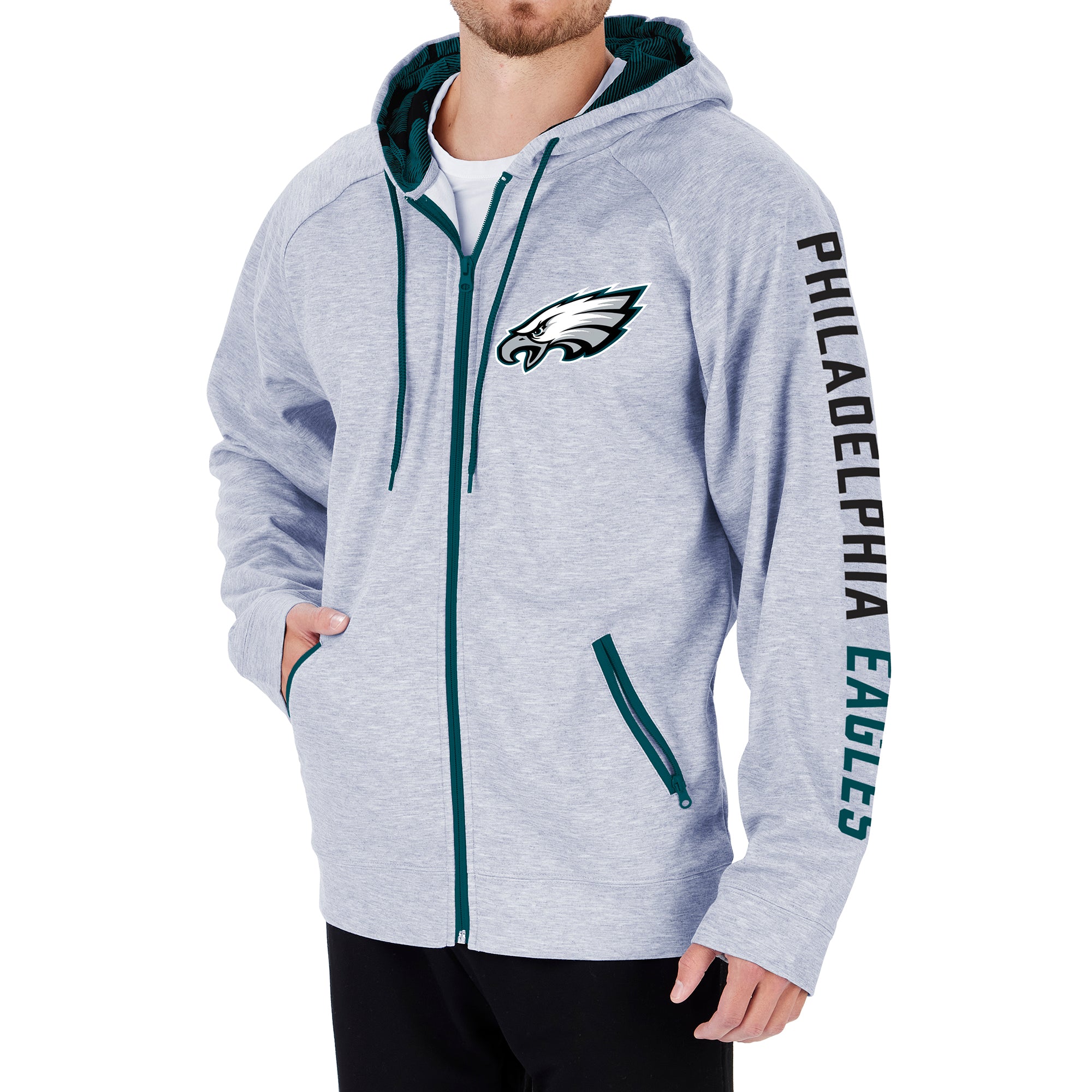 Zubaz NFL Men's Philadelphia Eagles Full Zip Hoodie W/ Camo Lines