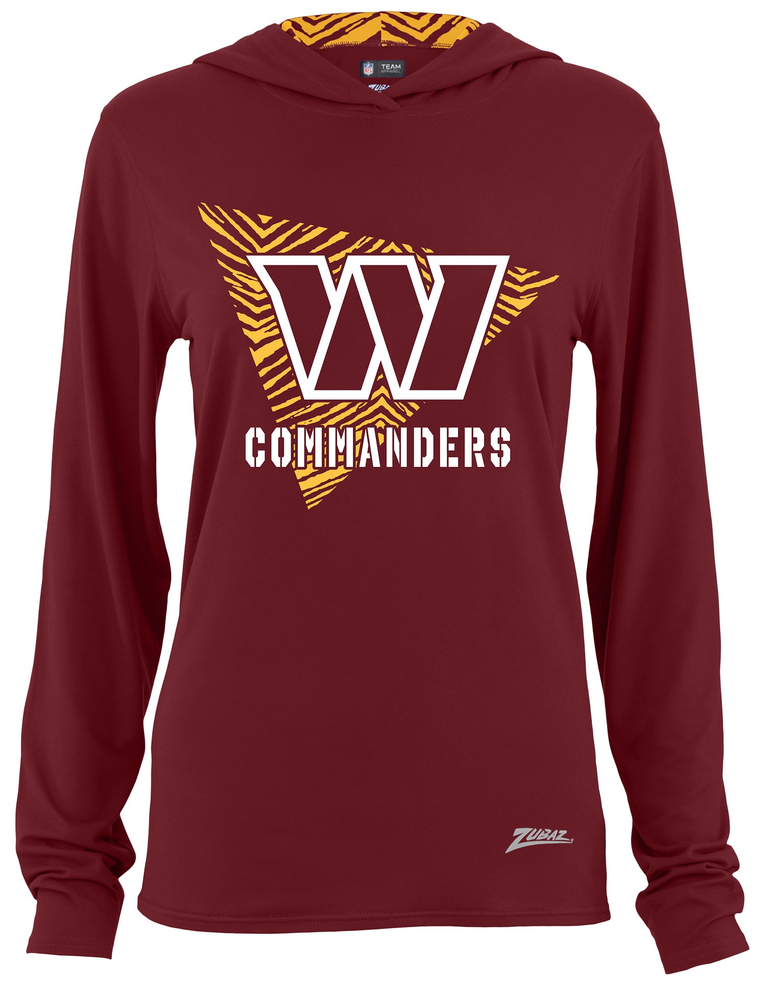 Zubaz NFL Women's Light Weight Team Color Hoodie 2 Tone Zebra Liner, Retro 3 Point Logo, Washington Commanders - Official NFL