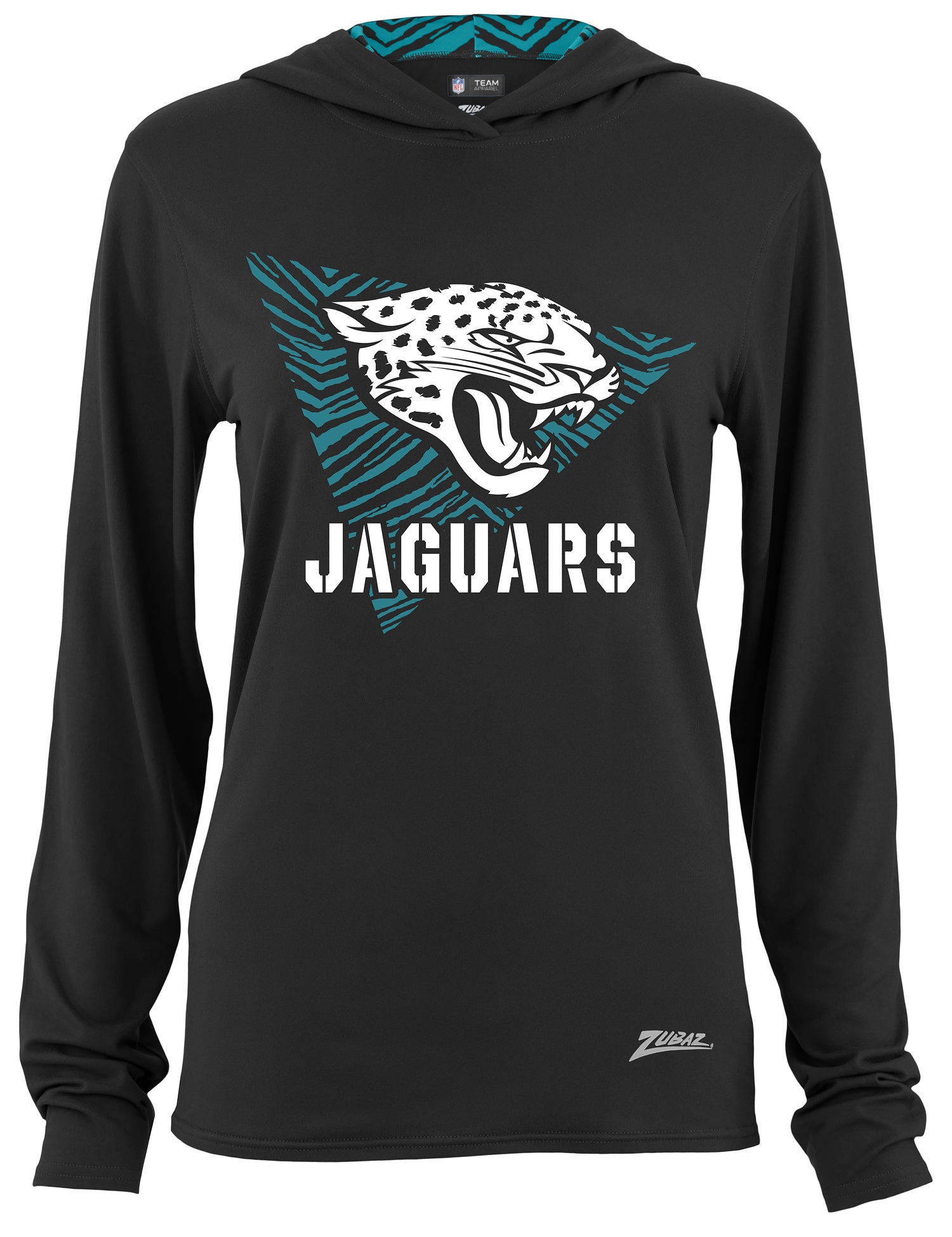 Zubaz NFL Women's Light Weight Team Color Hoodie 2 Tone Zebra Liner, Retro 3 Point Logo, Jacksonville Jaguars - Official NFL