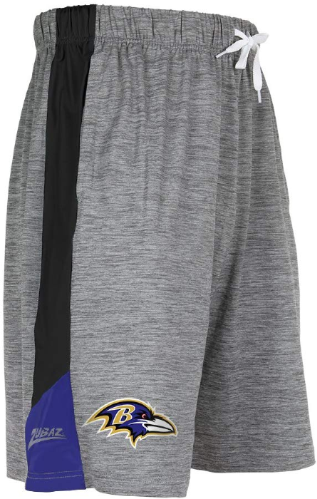 Zubaz NFL Football Men's Baltimore Ravens Tonal Gray Space Dye W/Solid Stripe Shorts