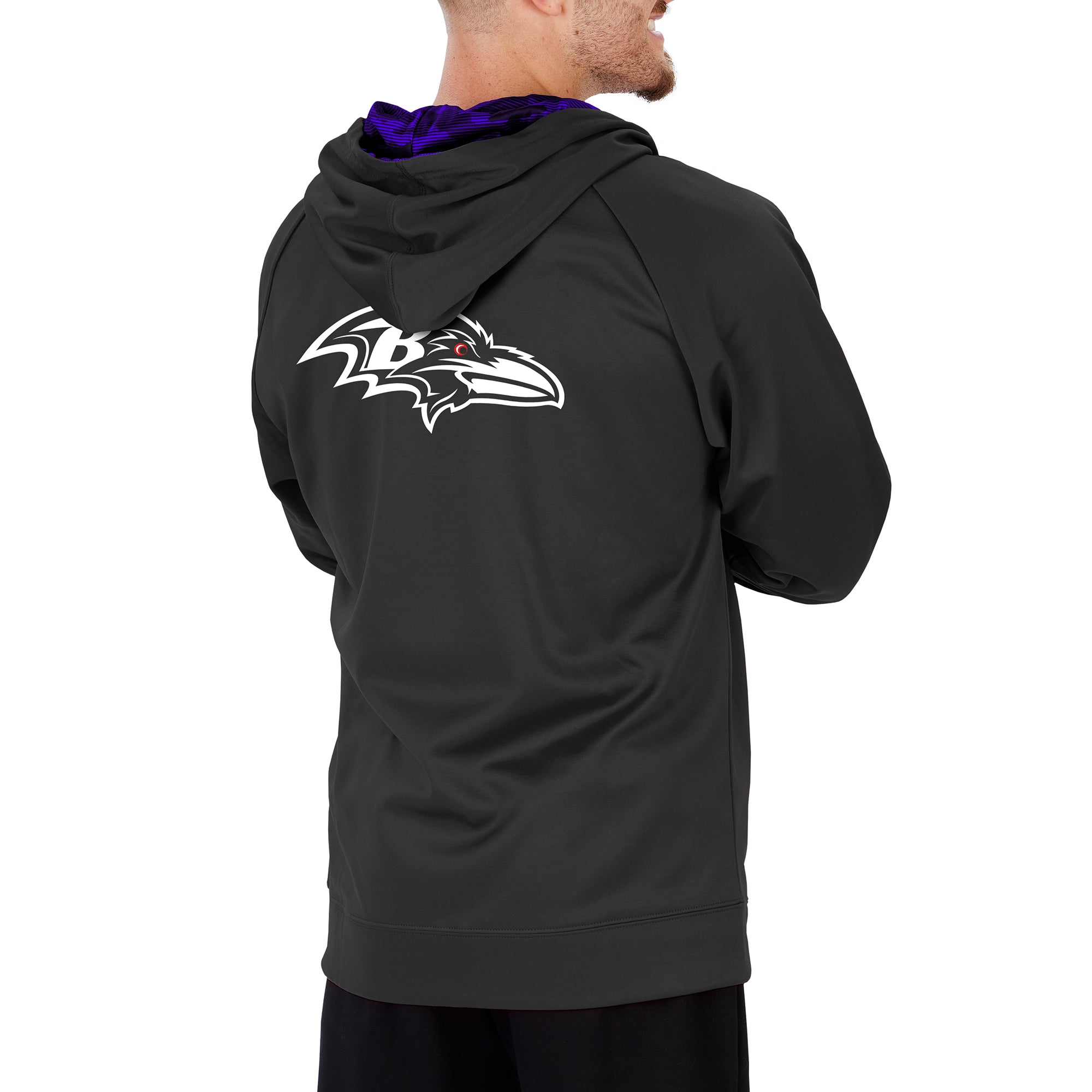 Zubaz NFL Men's Baltimore Ravens Full Zip Camo Hoodie With Team Color Camo Lines