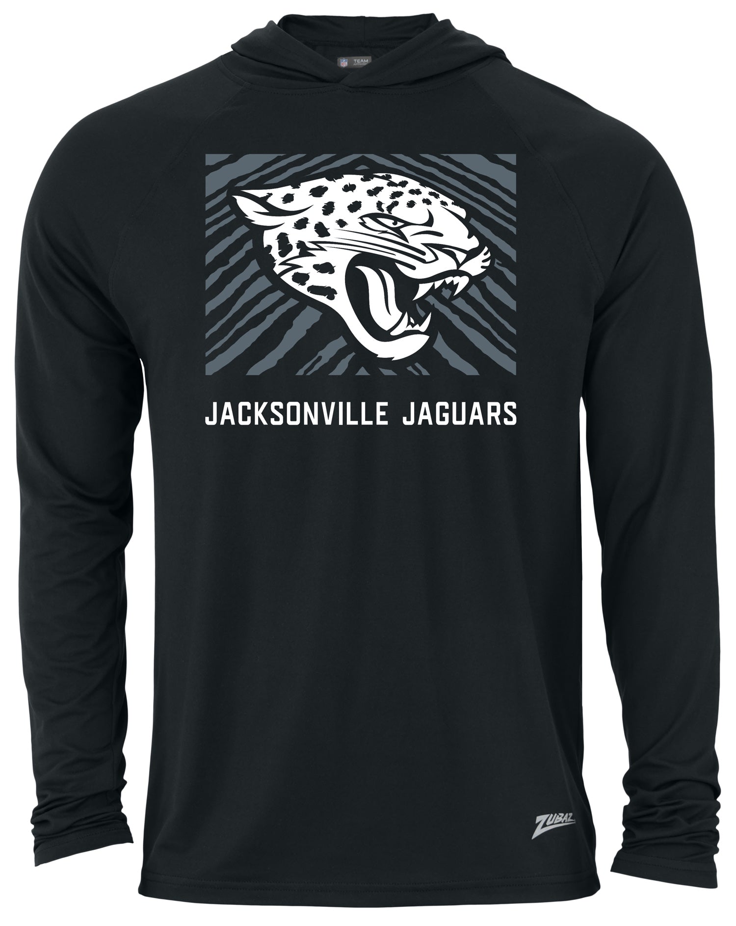 Zubaz NFL Men's Light Weight Black Body Hoodie, Gray Zebra Square Logo, Jacksonville Jaguars - Official NFL Jaguars Zubaz App