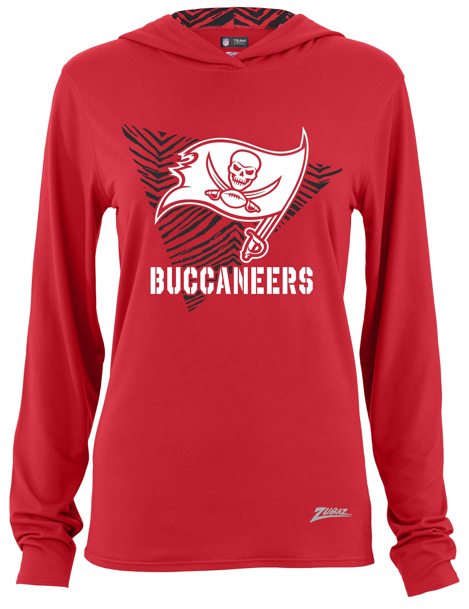 Zubaz NFL Women's Light Weight Team Color Hoodie 2 Tone Zebra Liner, Retro 3 Point Logo, Tampa Bay Buccaneers - Official NFL