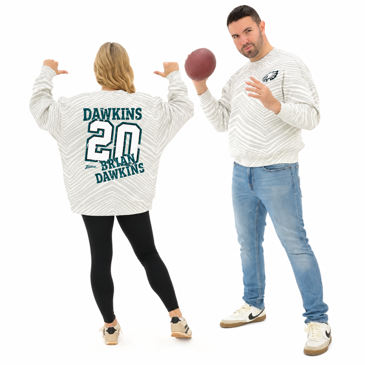 Brian Dawkins Philadelphia Eagles Legends Full Back Zebra Crewneck - front