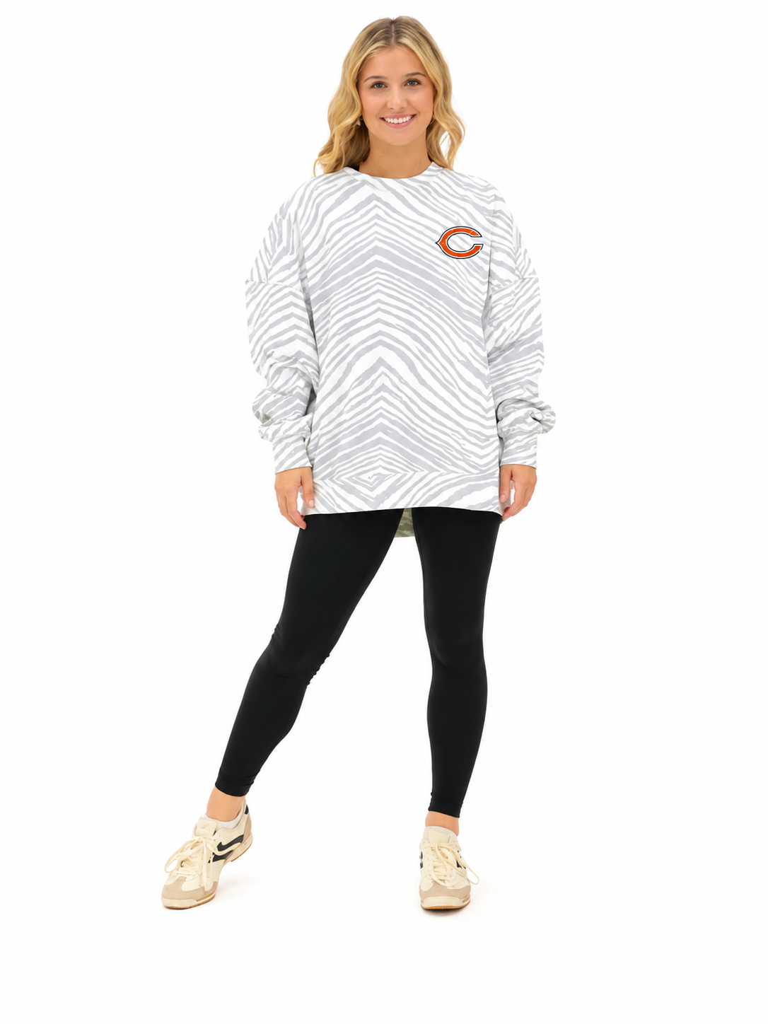 Zubaz NFL Unisex Legends 90s Vintage Full back Zebra Crewneck, Brian Urlacher-Chicago Bears