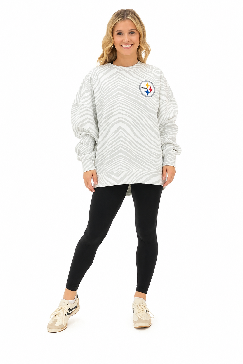 Zubaz NFL Unisex Legends 90s Vintage Full back Zebra Crewneck, Jerome Bettis-Pittsburgh Steelers