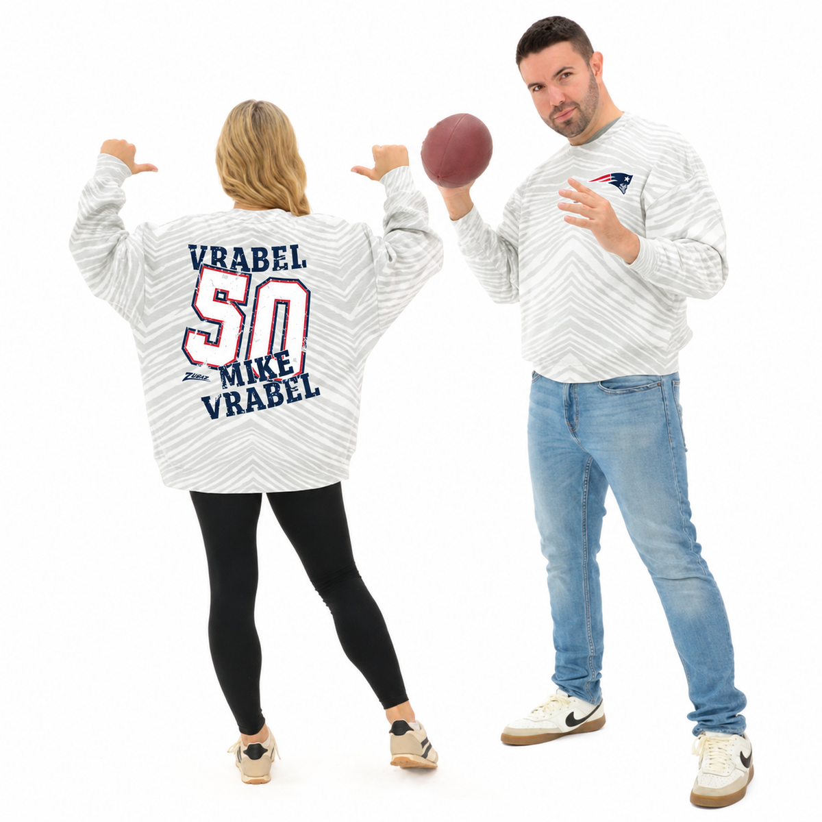 Mike Vrabel - New England Patriots Full Back Zebra Crewneck