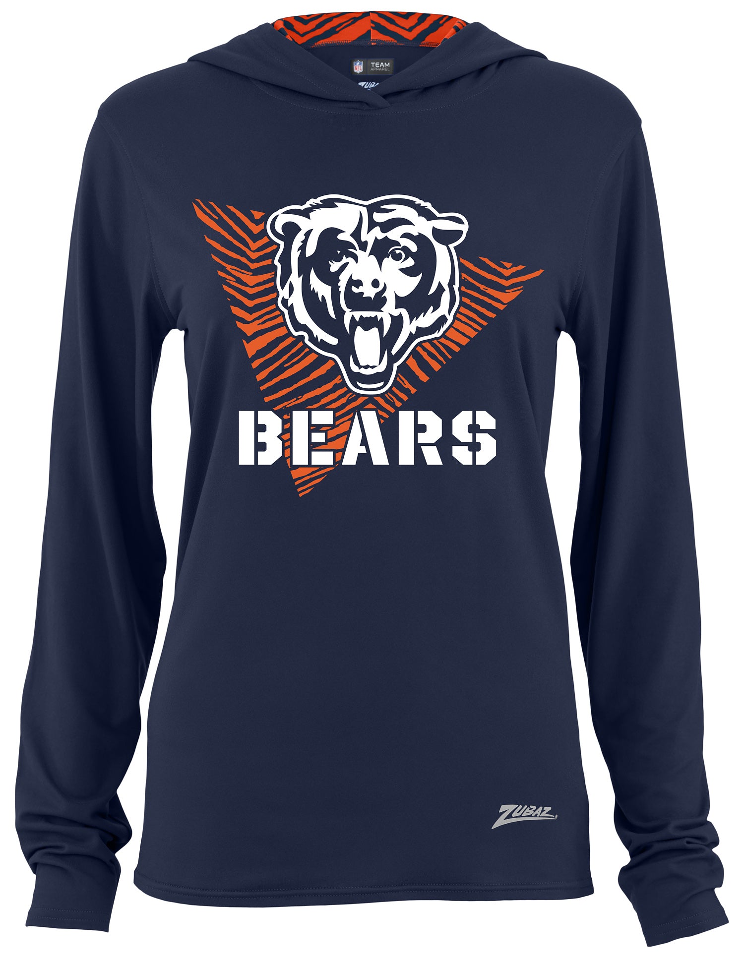 Zubaz NFL Women's Light Weight Team Color Hoodie 2 Tone Zebra Liner, Retro 3 Point Logo, Chicago Bears - Official NFL Bears Z