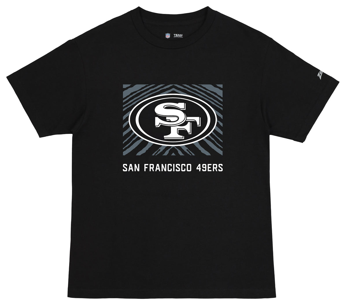 Zubaz NFL Unisex Cotton Heavyweight Short Sleeve T-shirt Black With Grey Tonal Zebra Square Logo for Men and Women, San Franc